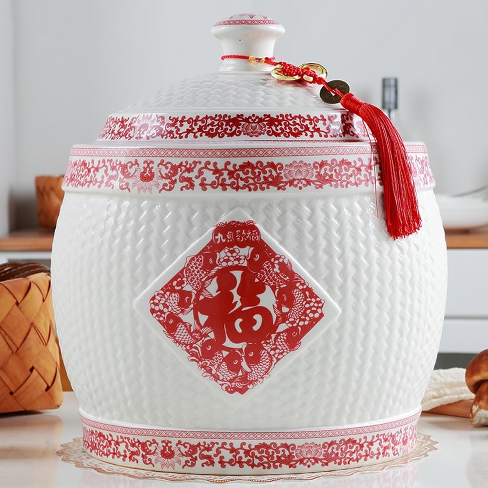 Premium Ceramic Rice Dispenser - 12.5KG Large Capacity Airtight Grain Storage Container for Rice, Flour & Dry Food | Perfect for Kitchen Pantry Organization & Bulk Food Storage