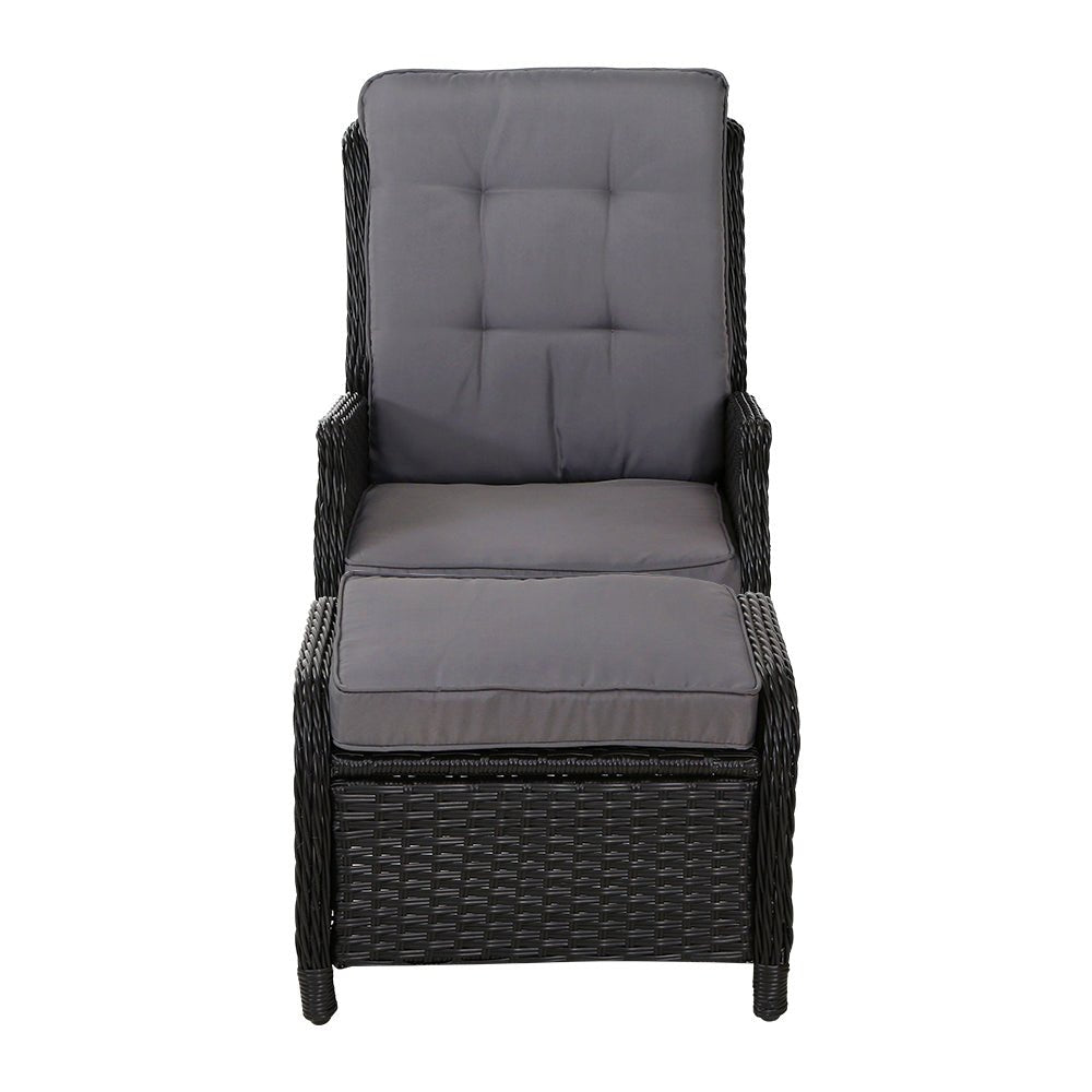 **Ella Outdoor Recliner Patio Chair - Adjustable Lounge Chair with Cushion, Black - Perfect for Backyard, Poolside, and Garden Relaxation**
