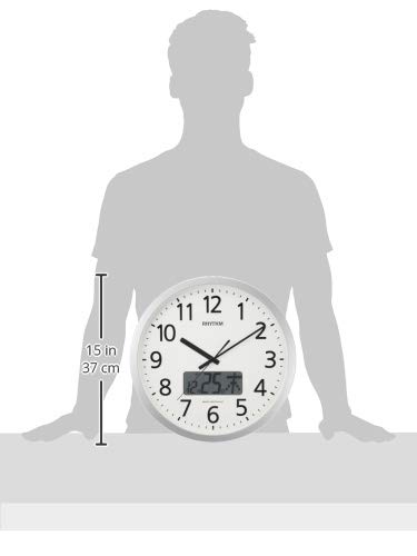 Rhythm Citizen 4FN405SR19 Silver Wall Clock with Radio, Calendar & 24 Chime Options - 13.8 Inch Office Clock with Hourly Signal - Perfect for Home, Office & Classroom Decor (35.0 x 5.5 cm)