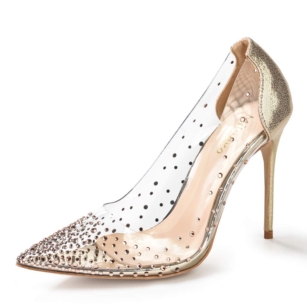 Miluoro Women's Rhinestone Pointed Toe High Heel Pumps - Transparent Stiletto Party Shoes for Wedding, Evening & Prom | Elegant Dress Shoes for Women