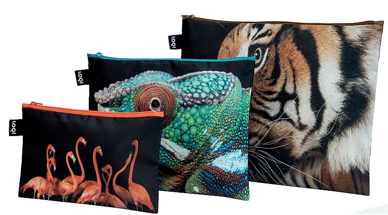 Loqi Recycled Zip Pockets - Eco-Friendly National Geographic Photo Ark Collection - Perfect for Travel, School & Office Organization