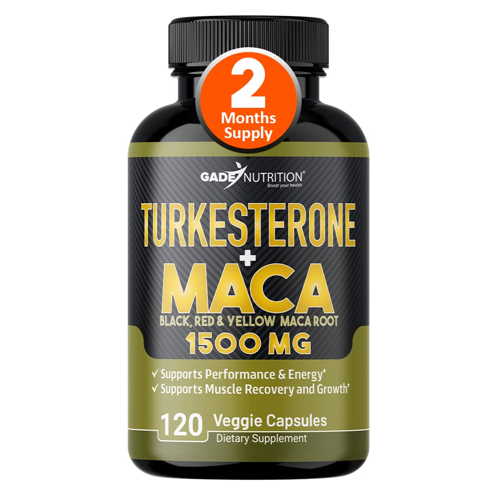 Turkesterone Supplement 1500mg - Ajuga Turkestanica Extract (10% Turkesterone) with Peruvian Maca Root Powder (Black, Red, Yellow) for Men & Women - 2 Month Supply - Boost Energy, Performance & Vitality for Workouts, Fitness & Daily Wellness