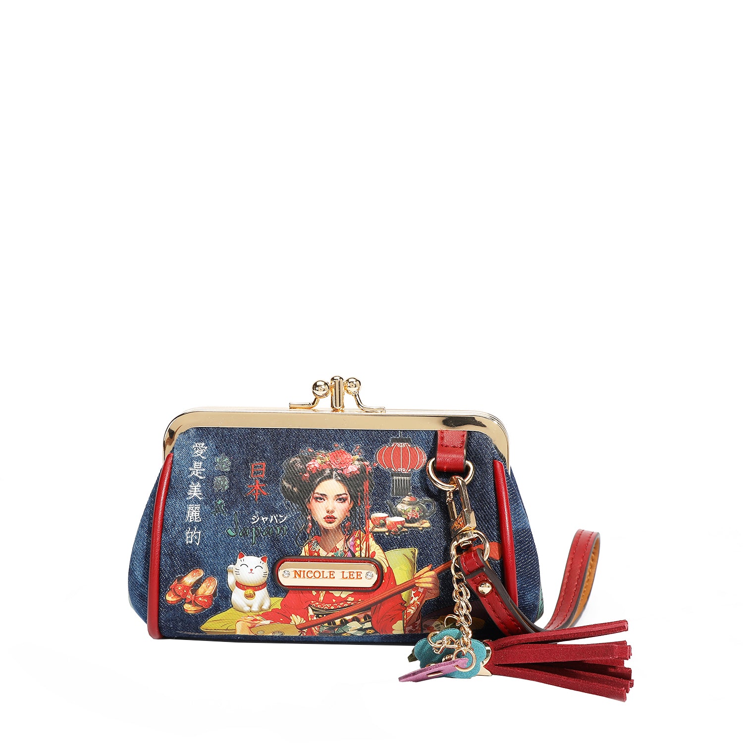 Denim Mini Kiss Lock Coin Purse Wristlet - Stylish Small Wallet for Women - Perfect for Parties, Shopping & Everyday Use