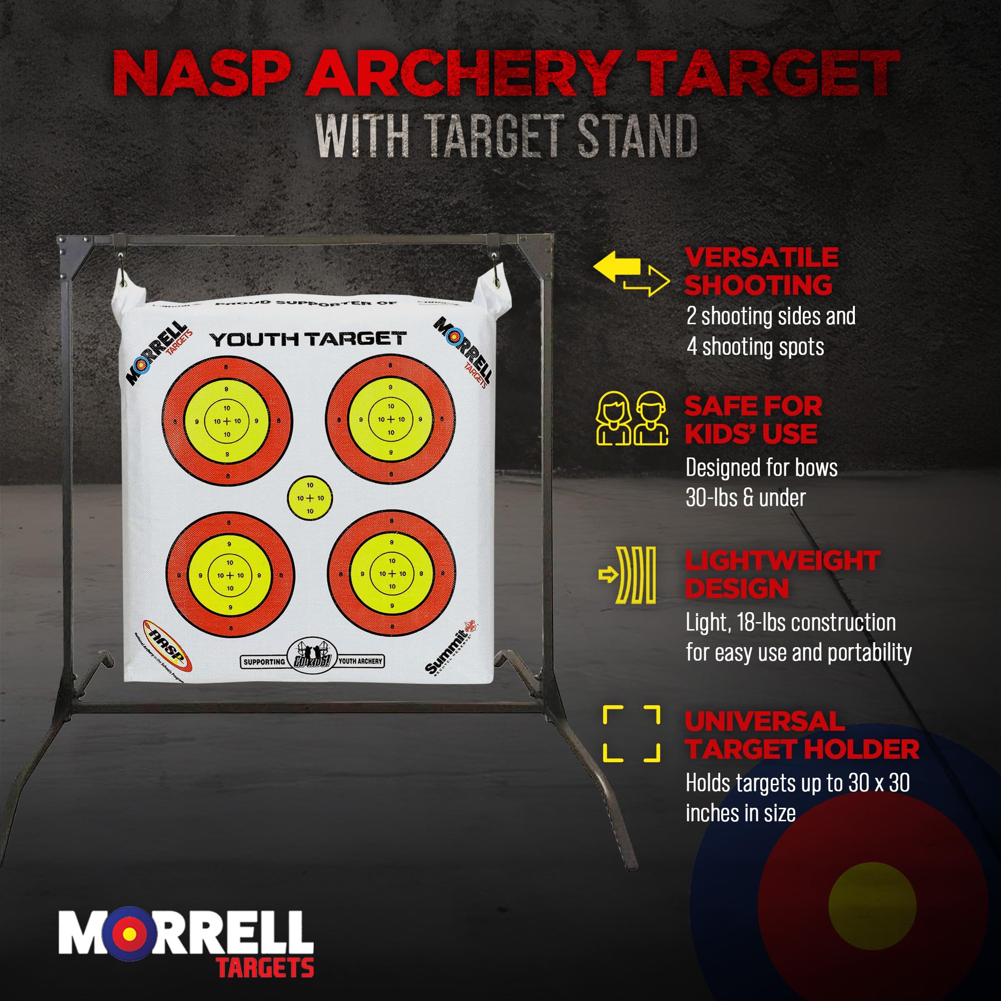 Morrell Lightweight Portable Youth NASP Field Point Archery Target Bag with 30-Inch Stand - Olive Green | Perfect for Outdoor Practice, Backyard Training & Archery Competitions