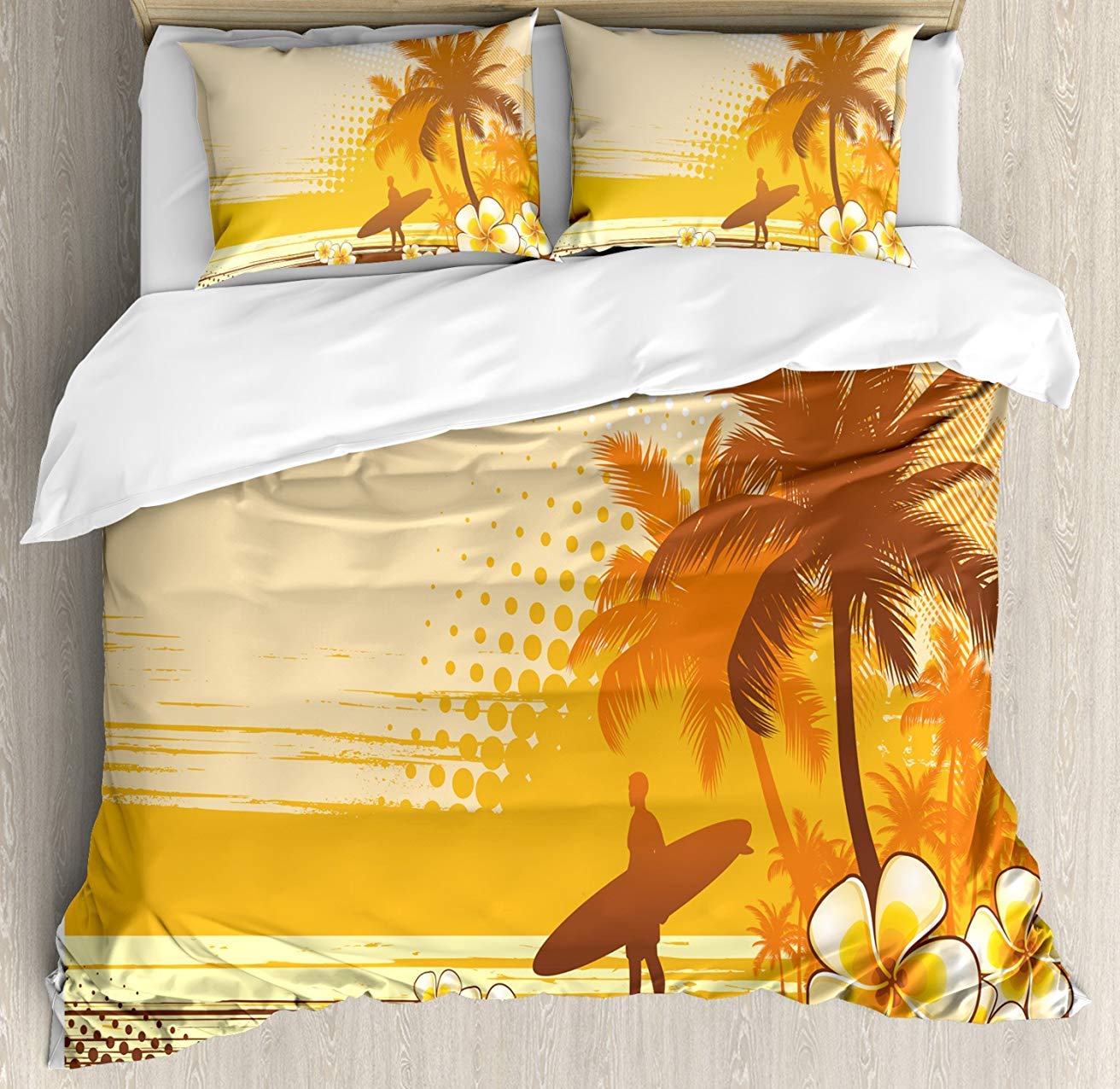 UP Surf 3-Piece Full Bedding Set - Soft Comforter Duvet Cover with 2 Decorative Pillowcases - Tropical Surfer Design for Kids, Teens & Adults - Perfect for Beach Themed Bedrooms & Coastal Home Decor