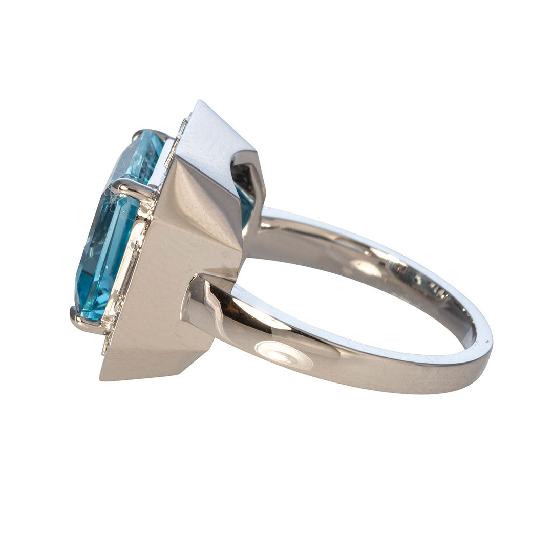 Emerald Cut Blue Topaz & Diamond 18K White Gold Ring for Women - Elegant Wedding, Engagement & Anniversary Jewelry Gift
