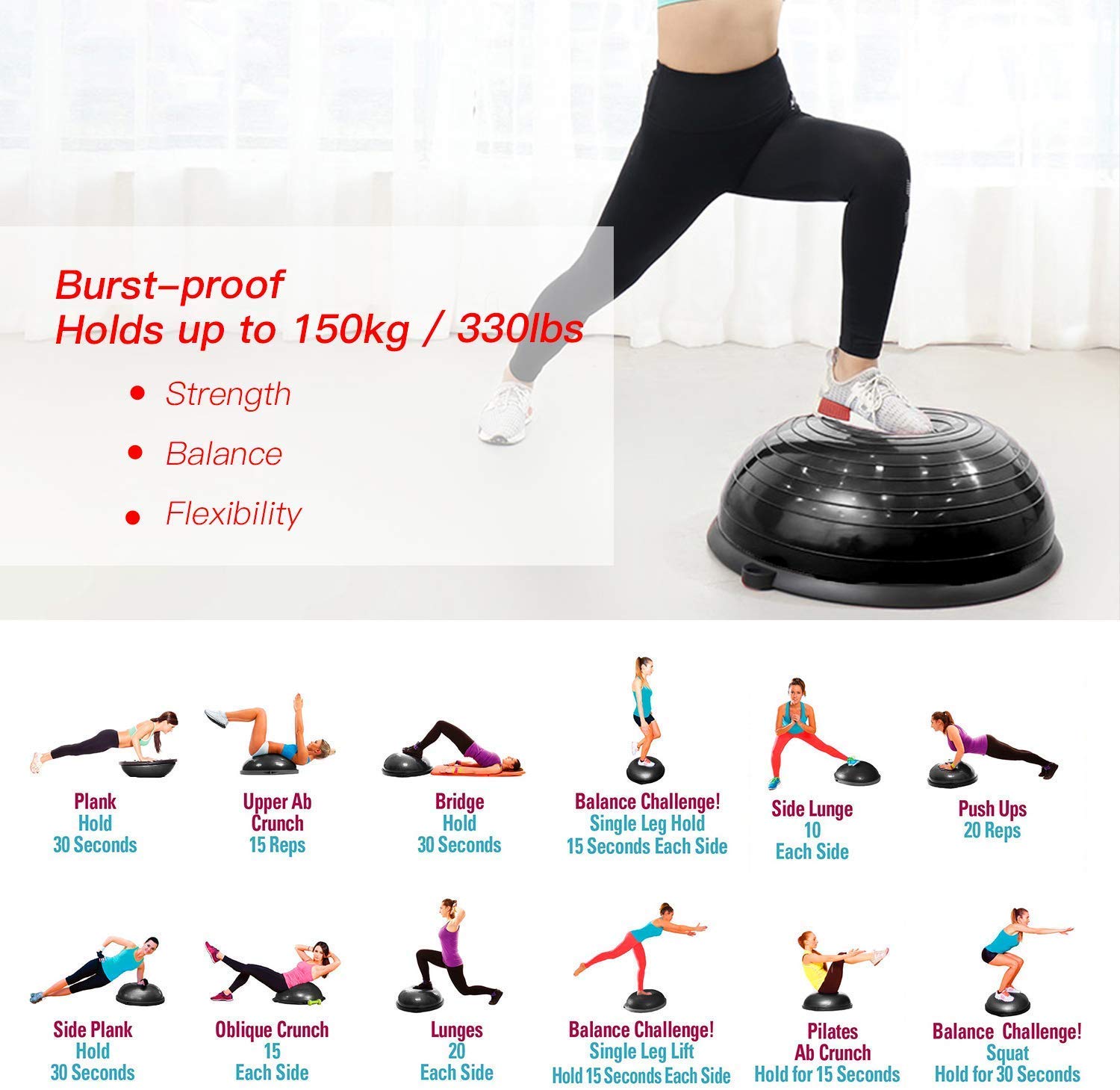 EVERYMILE 23.6 Inch Anti-Slip Balance Ball with Resistance Bands & Pump - Stability Yoga Exercise Ball for Core Training, Home Gym Workouts - Perfect for Pilates, Physical Therapy, and Office Seating