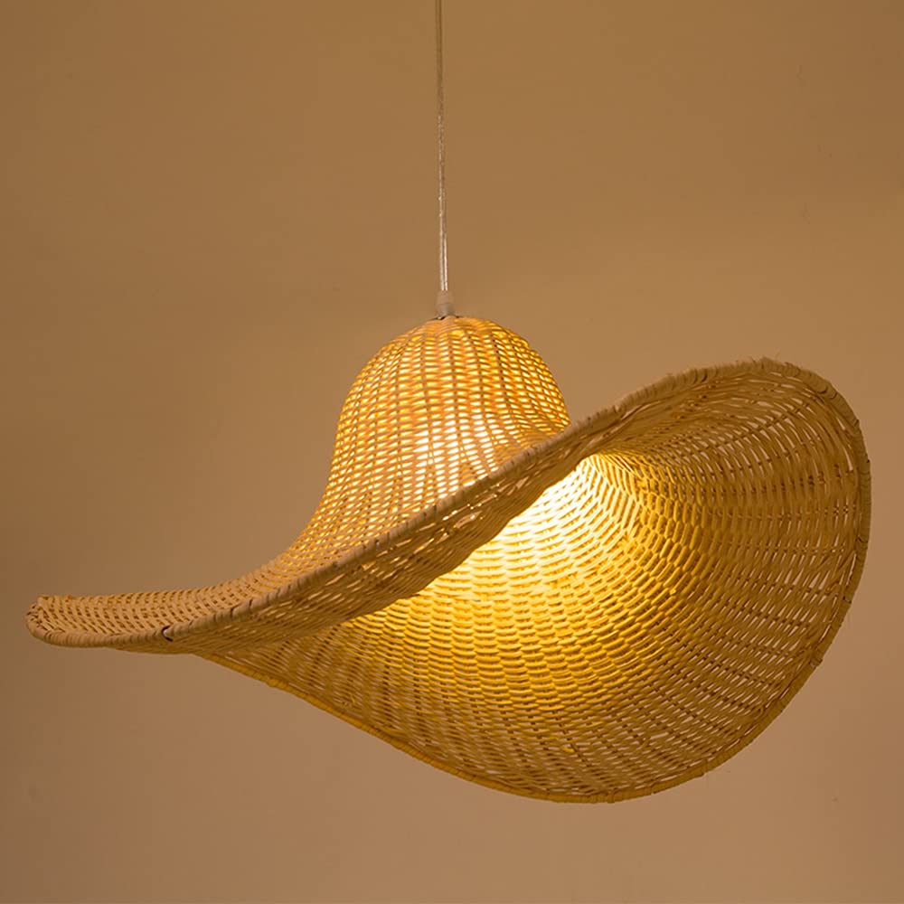 Hand-Woven Rattan Pendant Light - Natural Bamboo Chandelier for Farmhouse, Hotel & Restaurant Ceiling Decor | Perfect for Dining Room, Patio, Cafe and Hot Pot Restaurant Ambient Lighting