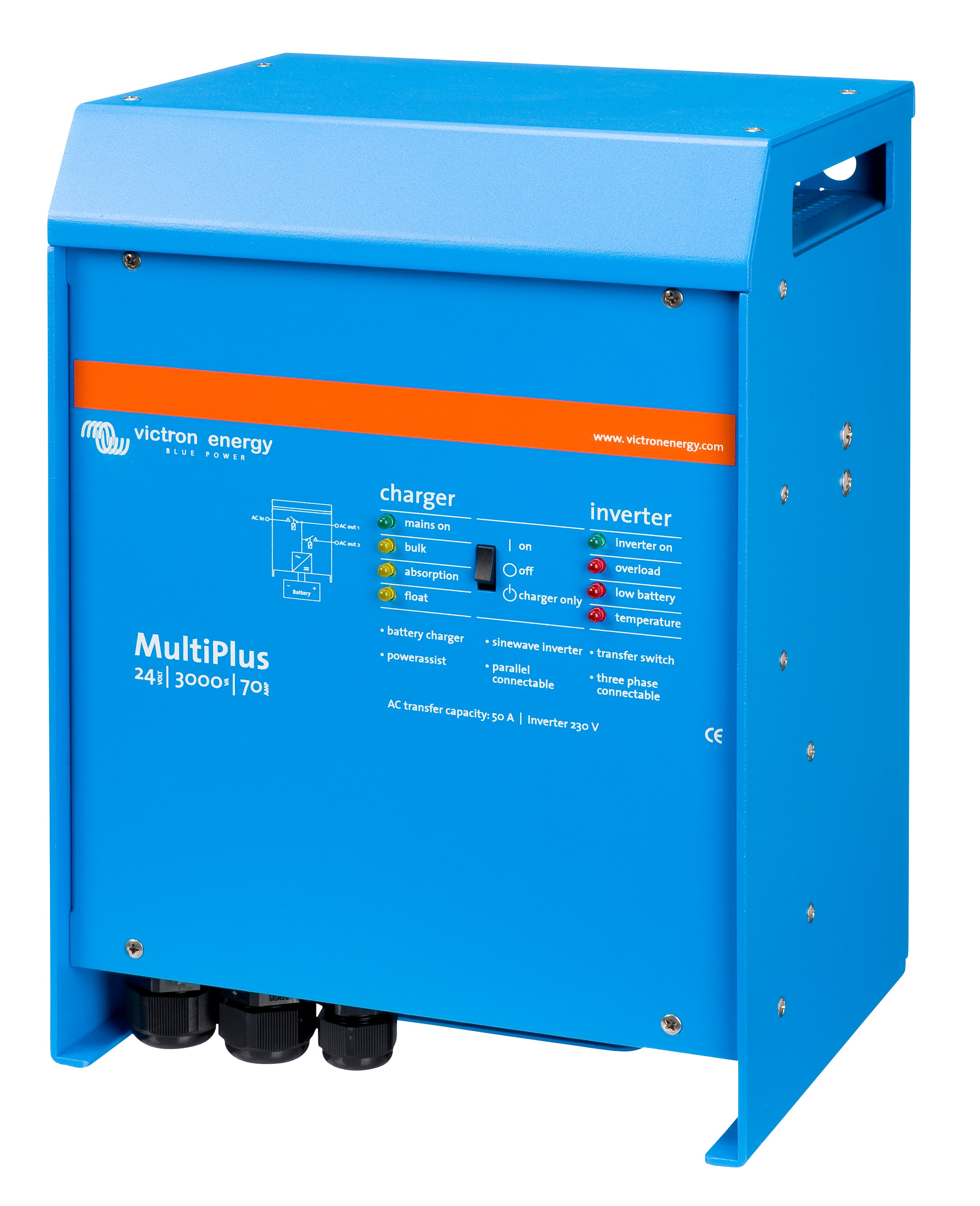 Victron Energy MultiPlus 24V 3000VA 70A 50Hz 120V Inverter Charger with VE.Bus | PMP243021102 - Perfect for Off-Grid Solar Systems, RVs, and Marine Applications