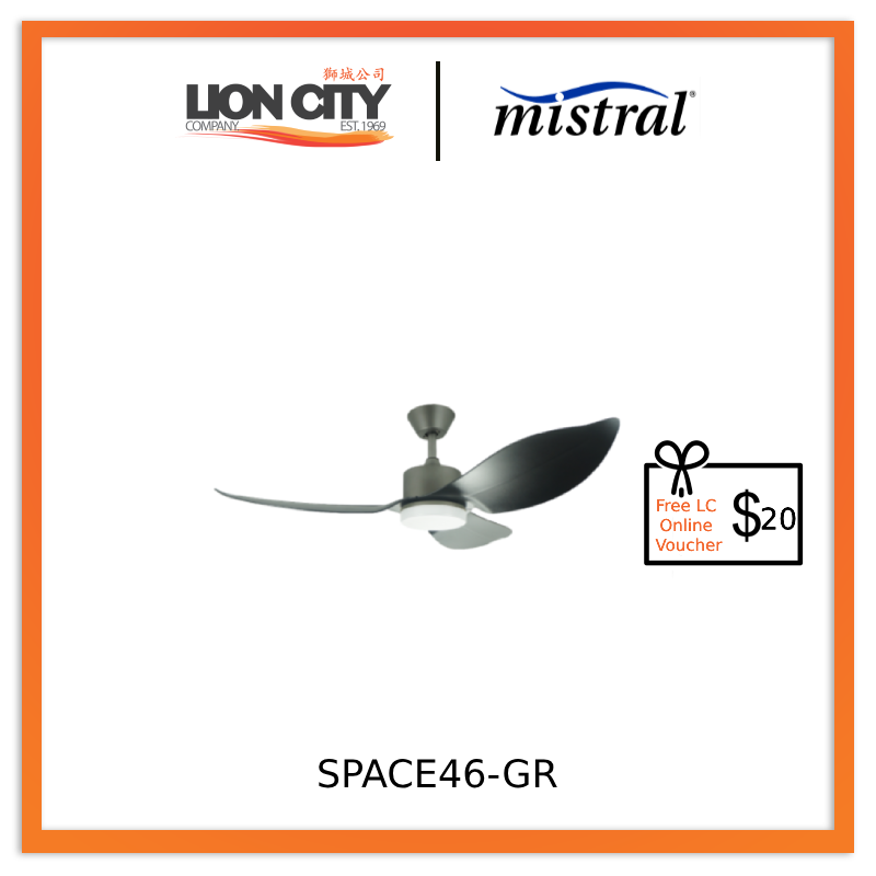 D'FAN SPACE46 46-Inch Grey/Wood Ceiling Fan with Light - Energy Efficient, Remote Control, Quiet Motor - Perfect for Living Room, Bedroom, or Patio (Installation Service Available)