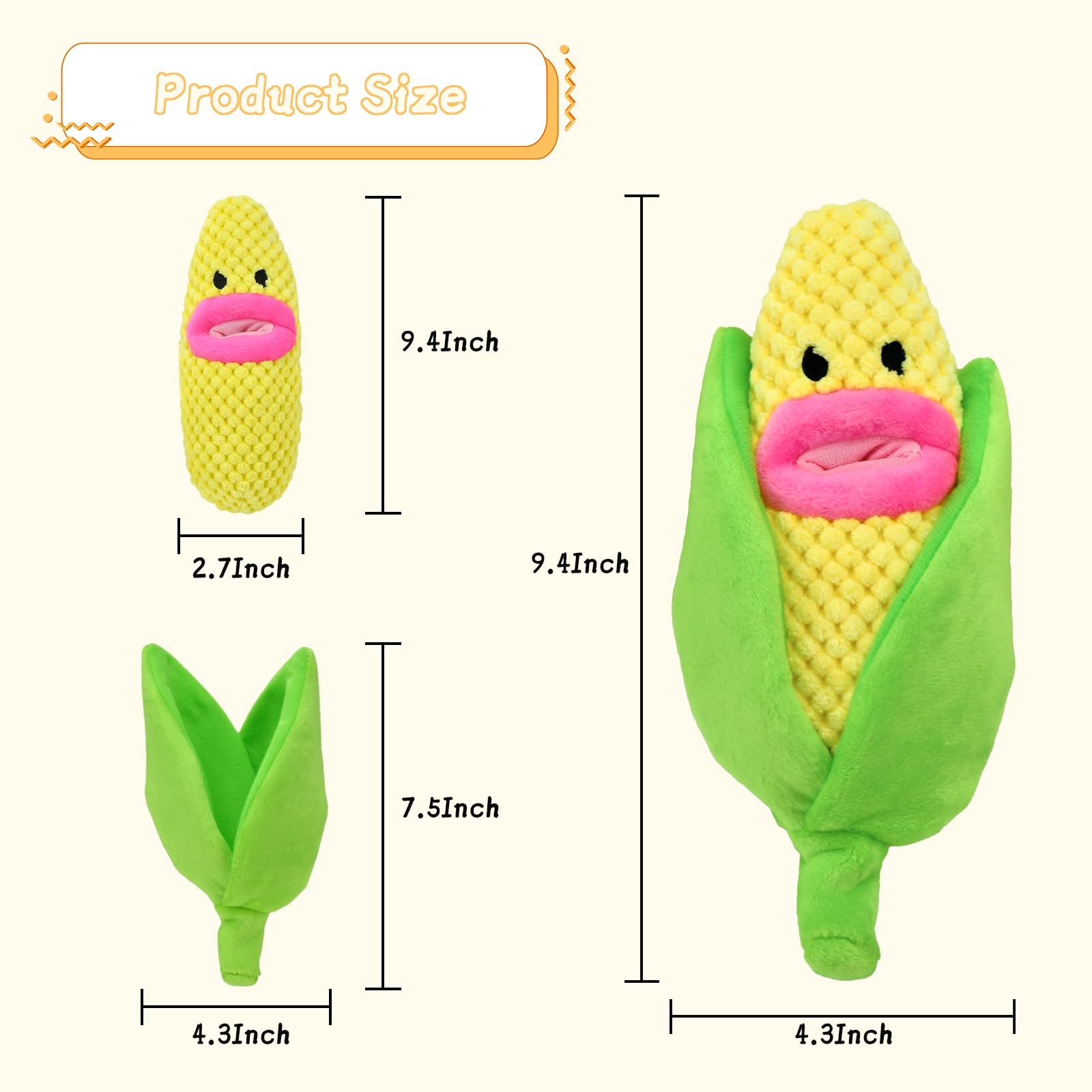 Vehomy 2-in-1 Squeaky Corn Dog Toy - Interactive Plush Puzzle Chew Toy with Crinkle Paper & Squeaker for Small & Medium Dogs - Great for Teething Relief, Training, and Playtime Fun