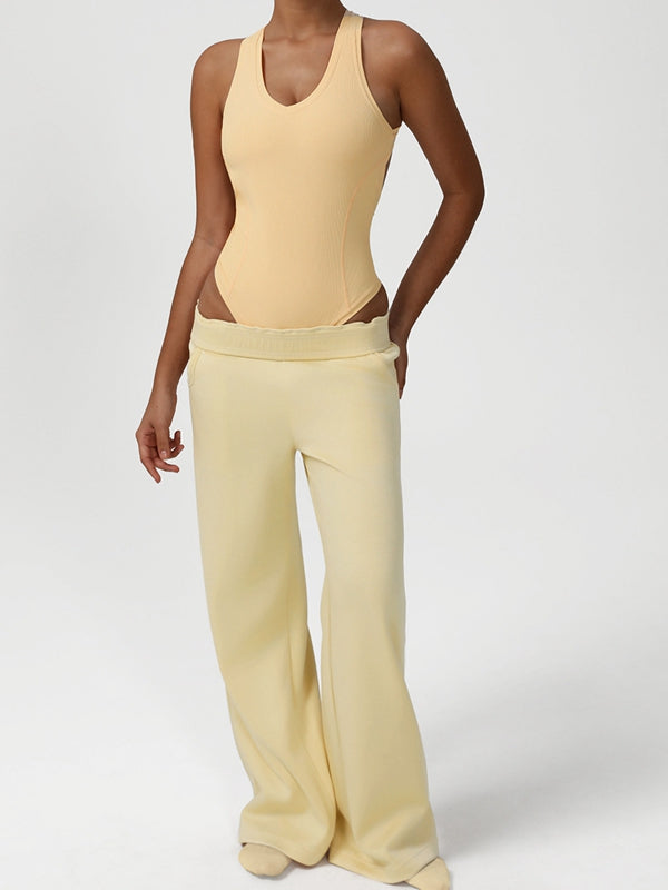 ZASUWA Women's V-Neck Cross Back Bodysuit - Sexy Slim Fit Stretchy T-Shirt for Layering, Workout & Casual Wear