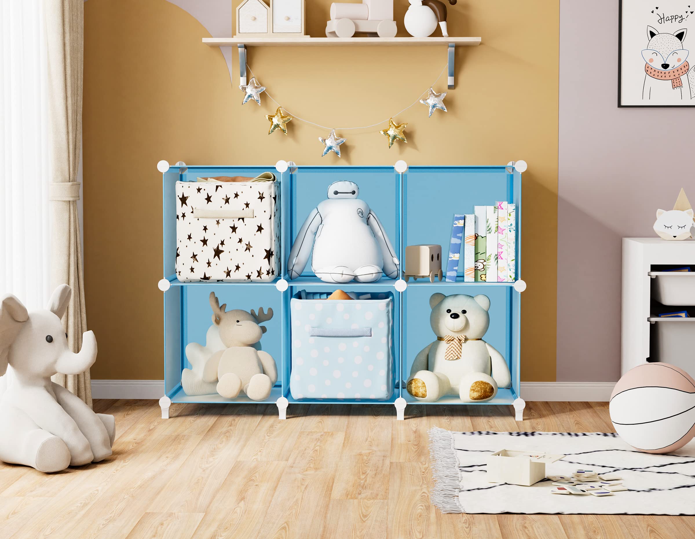 6-Cube Portable Closet Organizer - Foldable Storage Shelf & Bookcase with Metal Hammer | Space-Saving Cabinet for Kids Room, Bedroom, Bathroom & Dorm Organization | Perfect for Clothes, Toys, Books & Bathroom Essentials Storage