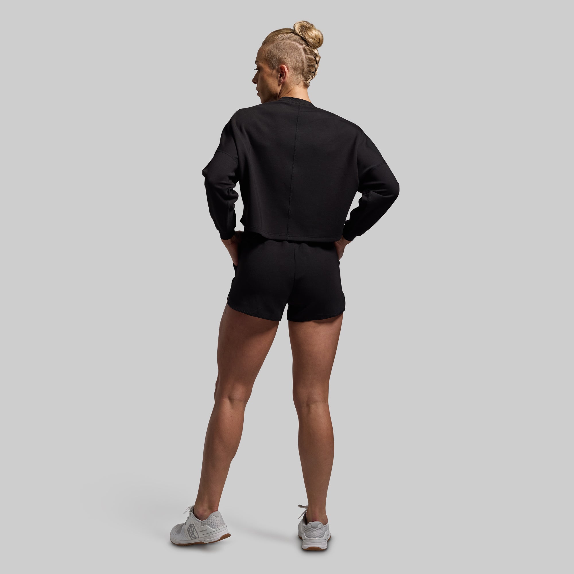Lounge Lux Cropped Pullover Sweater - Soft Casual Black Sweatshirt for Women | Perfect for Yoga, Lounging & Everyday Wear