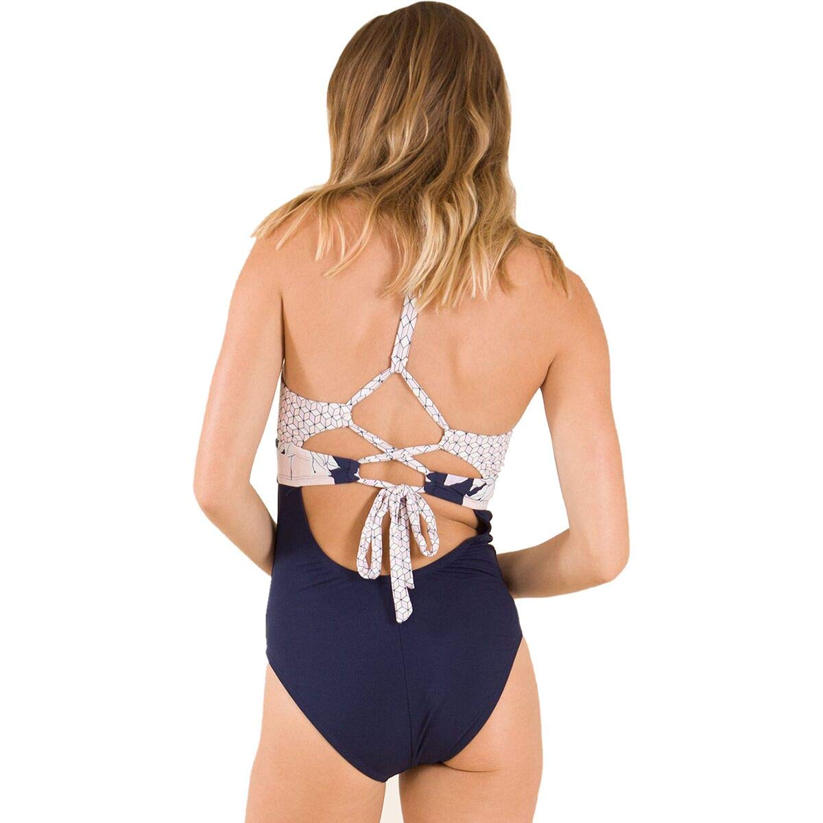 Carve Designs Women's Dahlia One Piece Swimsuit - Paige/Bolinas/Navy Rib, Size Large | Flattering One-Piece Bathing Suit for Beach, Pool & Summer Vacations