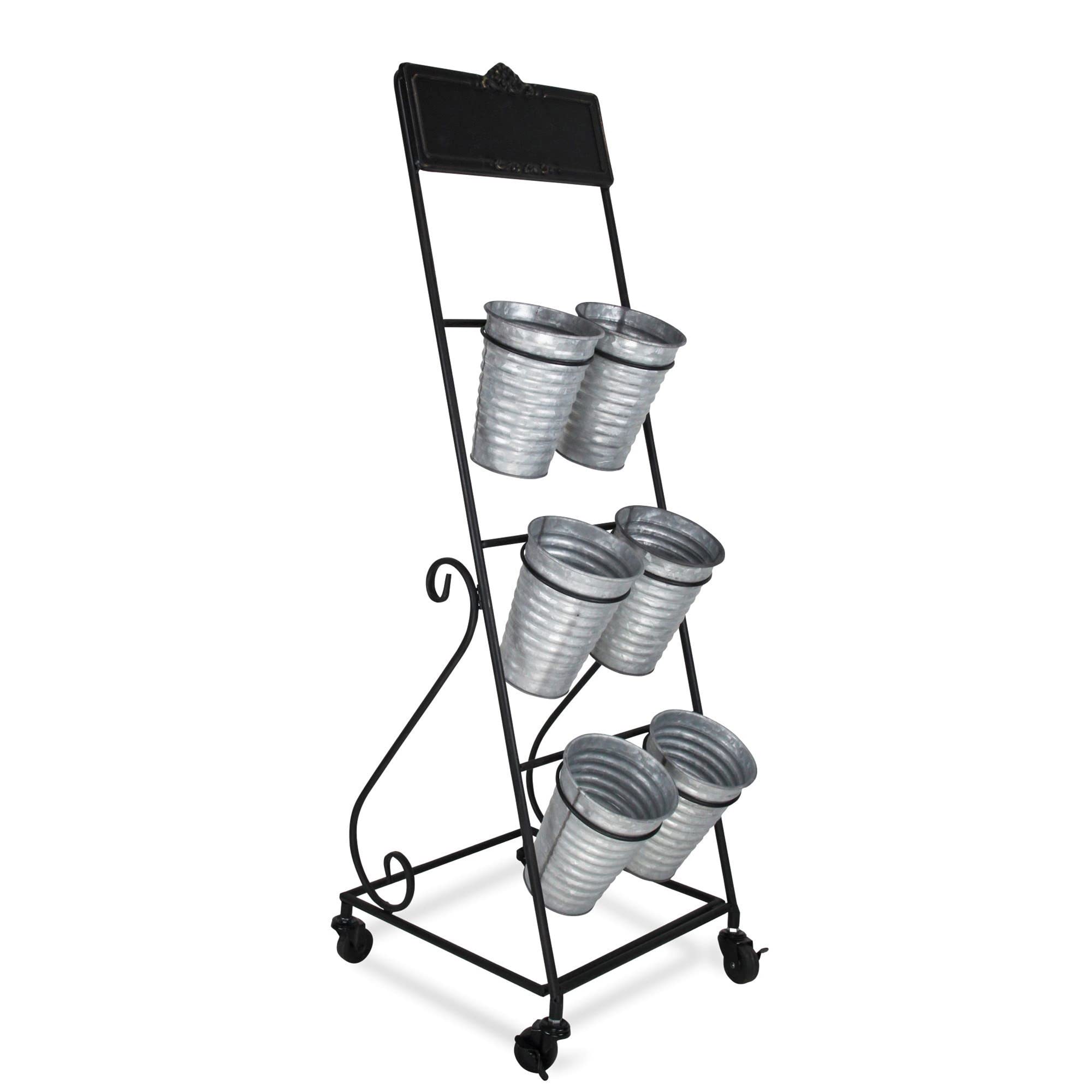 Cheung's 6-Tier Rolling Cart with Removable Metal Pots & Chalkboard Plant Stand - 15.25