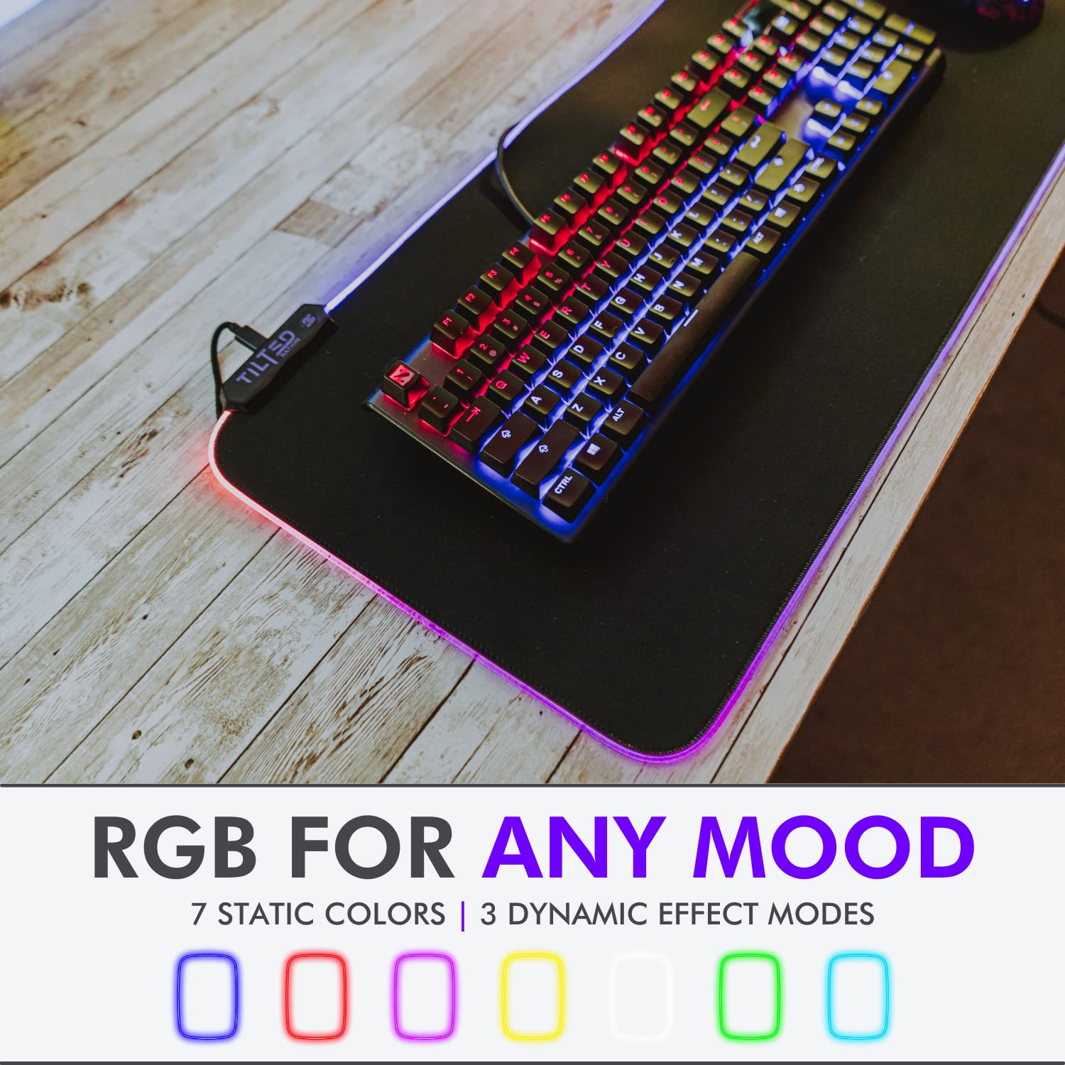 Tilted Nation RGB Gaming Mouse Pad - Large LED Mouse Mat with 8 Adjustable Light Modes, Non-Slip Rubber Base & Waterproof Surface - Perfect for PC Gaming Setup, Office Workstation & Streaming Battlestation