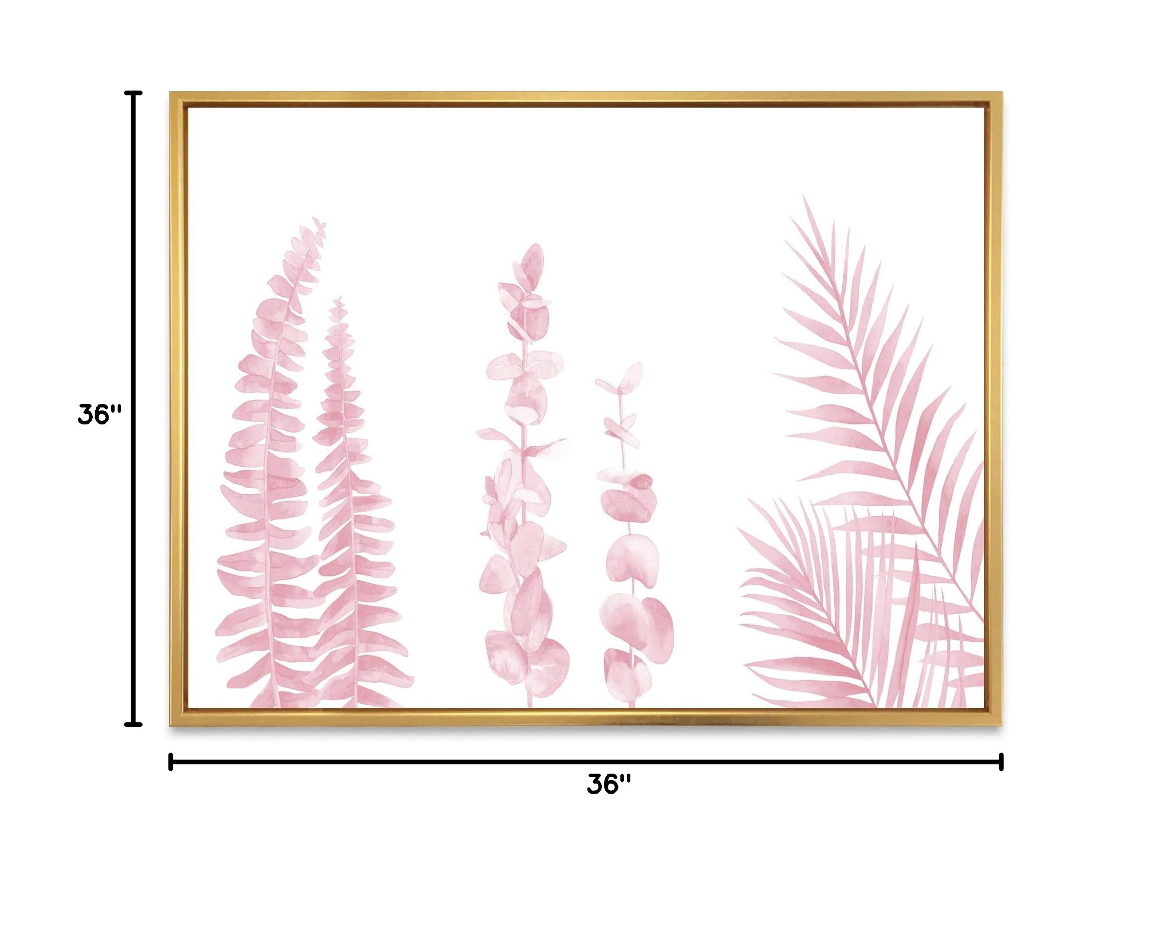 DesignQ Blush Pink Eucalyptus and Palm Branches Framed Canvas Wall Art Print - Shabby Chic Home Decor for Living Room, Bedroom & Office