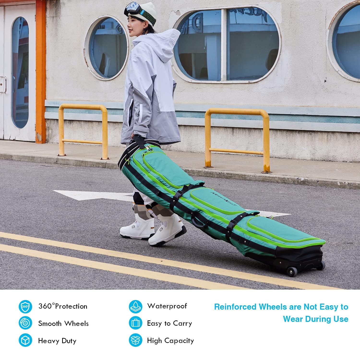 XCMAN Adjustable Length Roller Snowboard Bag with Wheels - Durable Travel Case for Snowboarding Gear - Perfect for Airports, Slopes & Winter Sports Trips