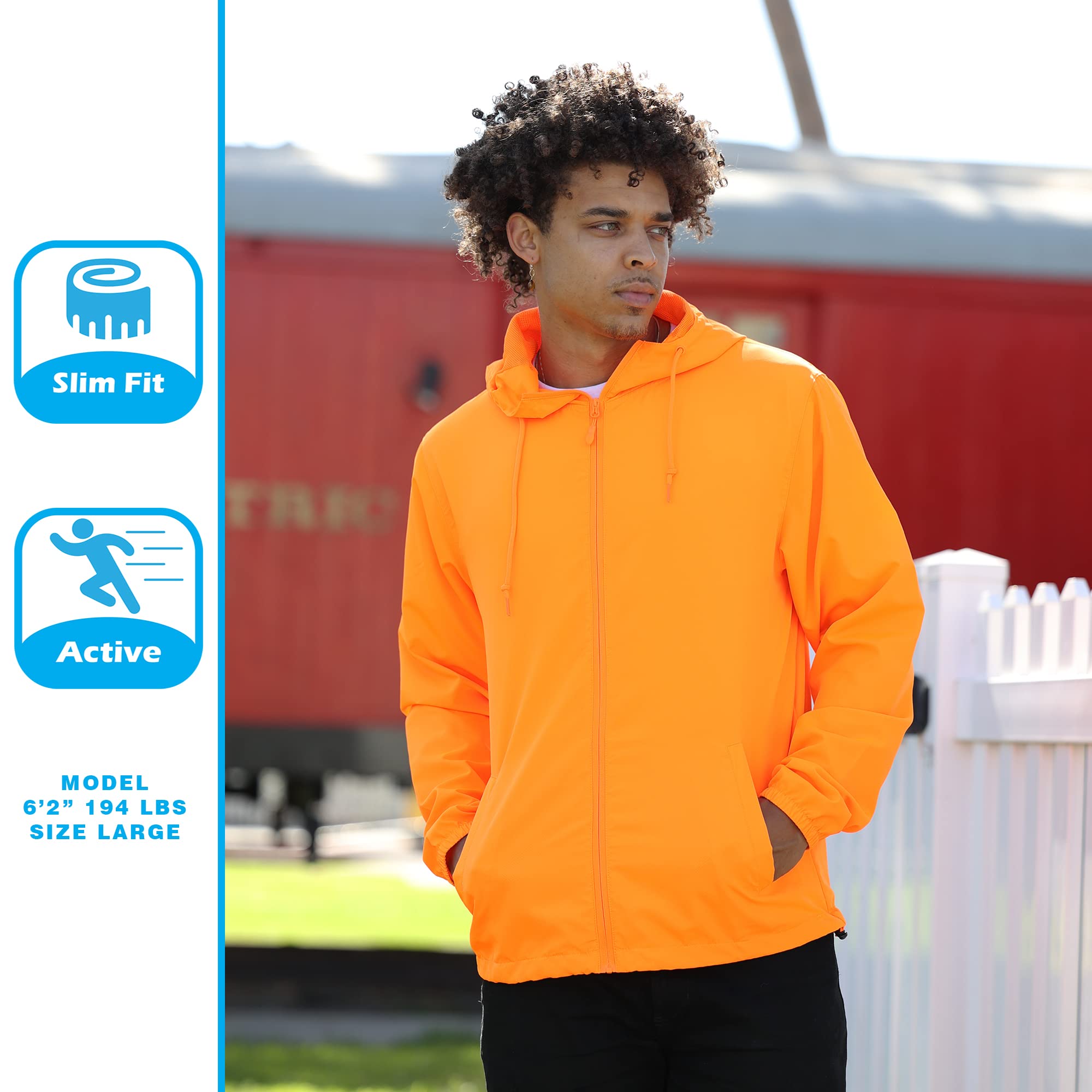 Global Blank Men's Lightweight Water-Resistant Windbreaker Jacket - Perfect for Outdoor Activities, Hiking, Running & Travel
