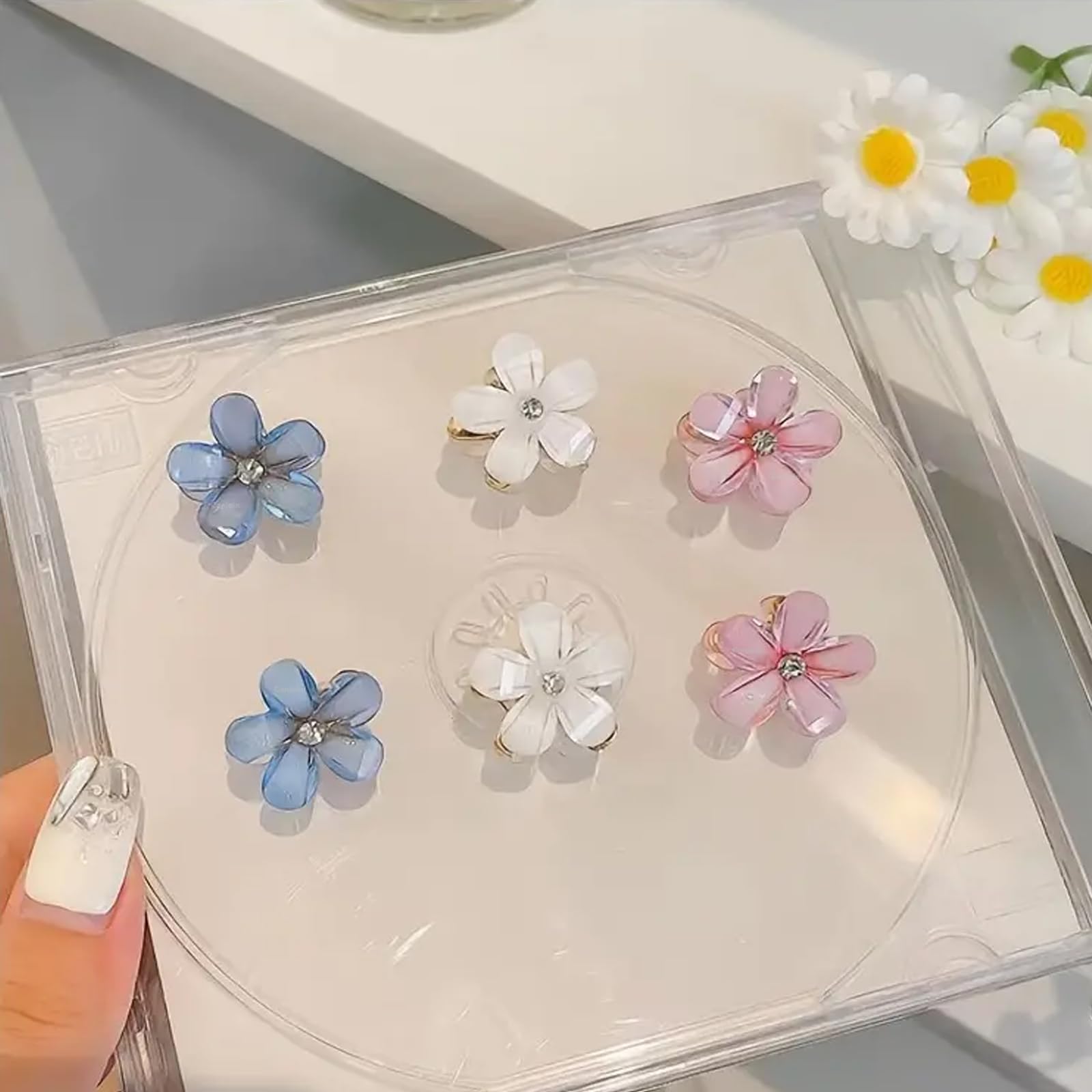 Crystal Rhinestone Hair Claw Clips for Women & Girls - Non-Slip Grip for Thick Hair - Flower Design Hair Clips Set - Perfect for School, Work, and Special Occasions