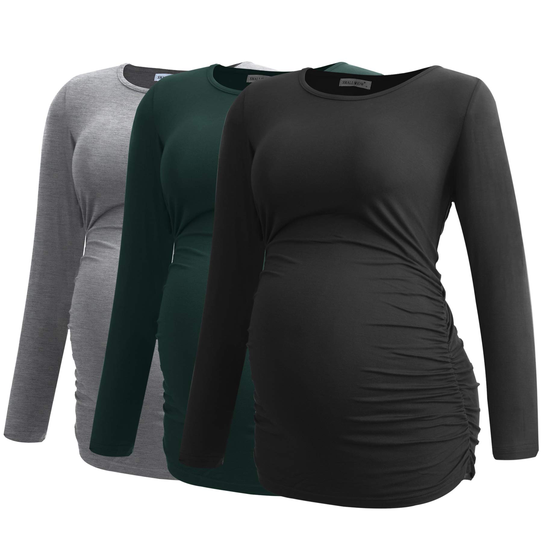 Smallshow Women's Maternity Shirts - 3 Pack Long Sleeve Pregnancy Tops for Comfort & Style | Perfect for Work, Casual Wear & Nursing