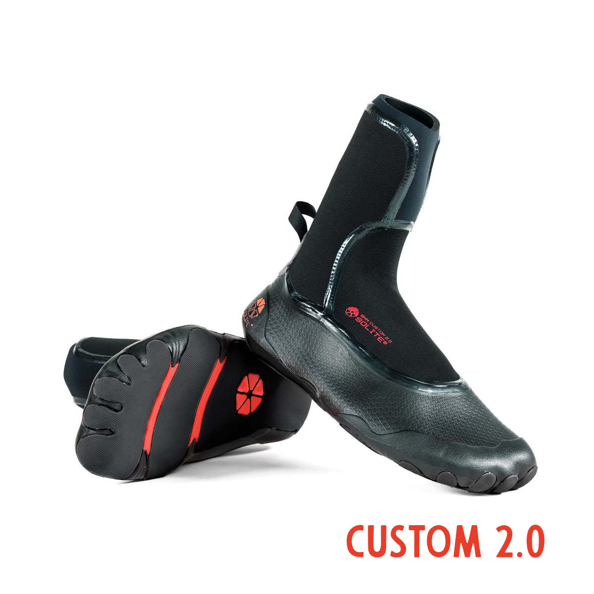 SOLITE Custom 2.0 8mm Neoprene Booties - Black/Red Scuba Diving Boots with 1mm Heat Booster Socks for Cold Water Diving & Water Sports