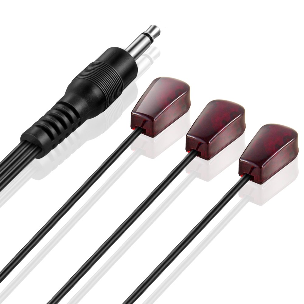 10ft IR Emitter Extender Cable with 3-Eye 3.5mm Jack - Compatible with 38kHz Devices, Xbox One & AV Equipment - Strong Adhesive Backing - Perfect for Home Theater Setup, Gaming Systems & Remote Control Extensions