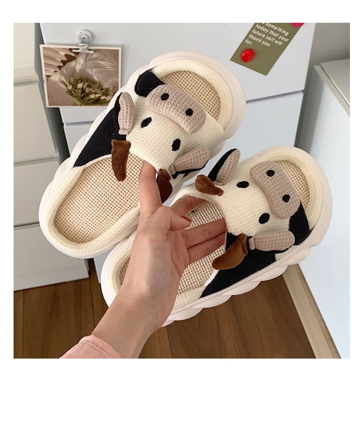 **Soft & Comfortable Cow Slippers for Women - Cute Cartoon Animal House Shoes, Mute Cow Linen Slides - Perfect for Relaxing at Home, Lounging & Gift Giving**