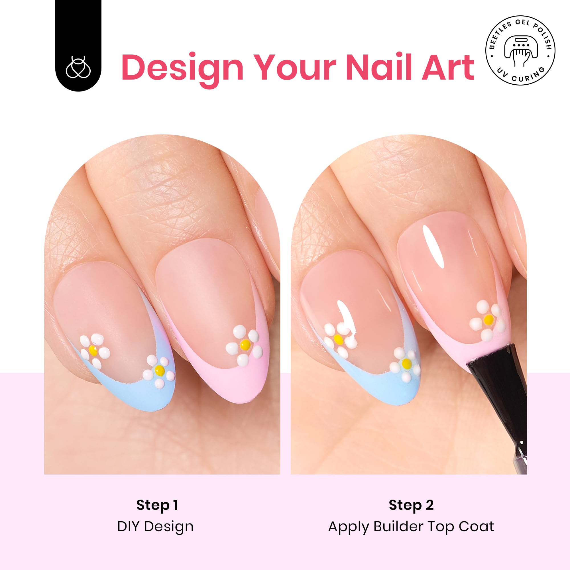 Beetles X Press Plus French Tips Press On Nails - 224 Pcs Short Almond Fake Nails with Pre-Applied Primer & Base Coat | Pastel Gel Nail Extensions for Women | Easy Soak Off UV Manicure Kit for Daily Wear, Parties & Special Occasions