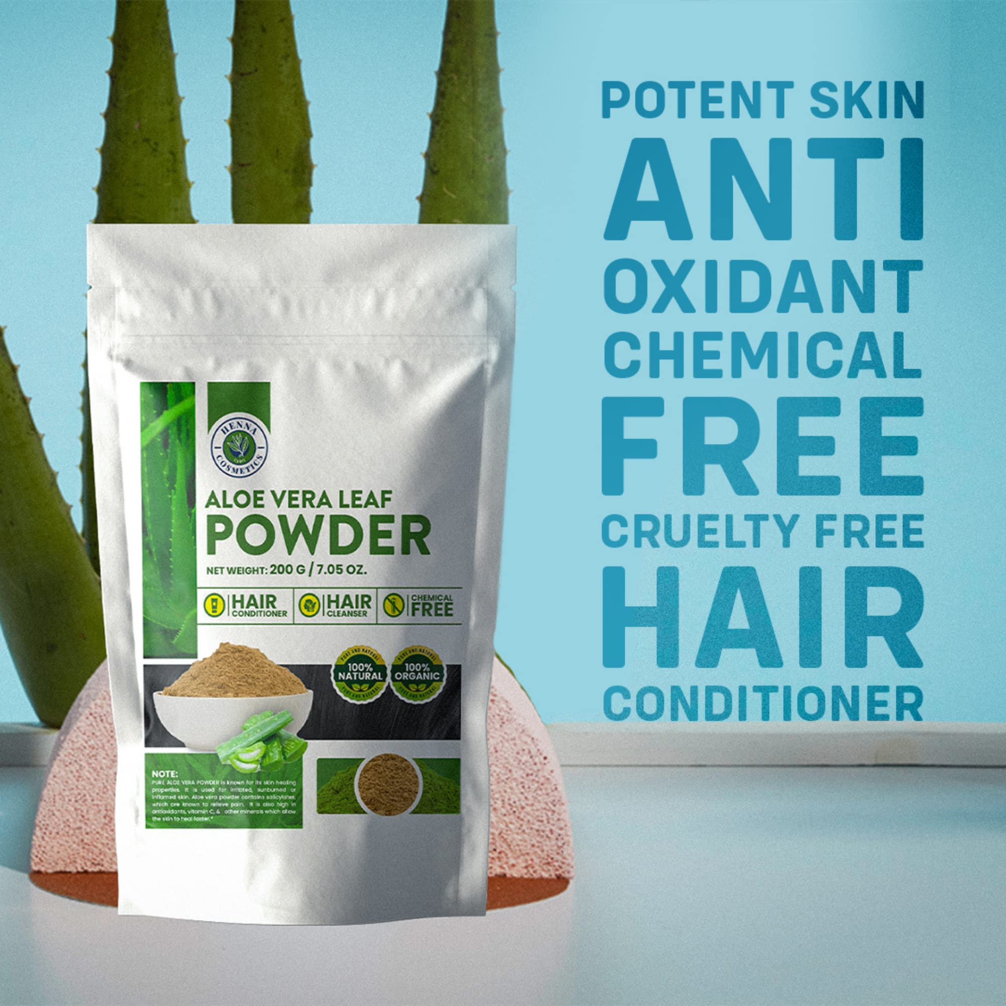 Organic Aloe Vera Leaf Powder (Aloe Barbadensis) - 100% Pure Natural Moisturizer for Hair & Skin Care | 3.53 Oz (100g) | DIY Face Masks, Juice, Salve & Beauty Recipes | Perfect for Dry Skin & Hair Treatment