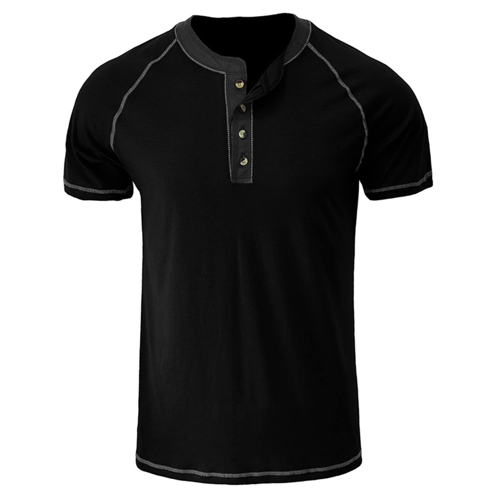 **PICKLION Men's Henley Shirts - Short Sleeve Button-Up Crew Neck T-Shirt, Regular Fit Pullover for Casual Wear & Outdoor Activities**