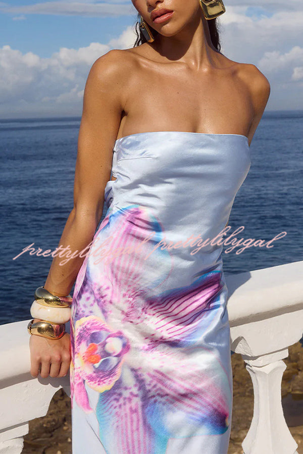Floral Print Sexy Strapless Backless Holiday Maxi Dress for Women - Summer Beach Party, Vacation, Wedding Guest Outfit