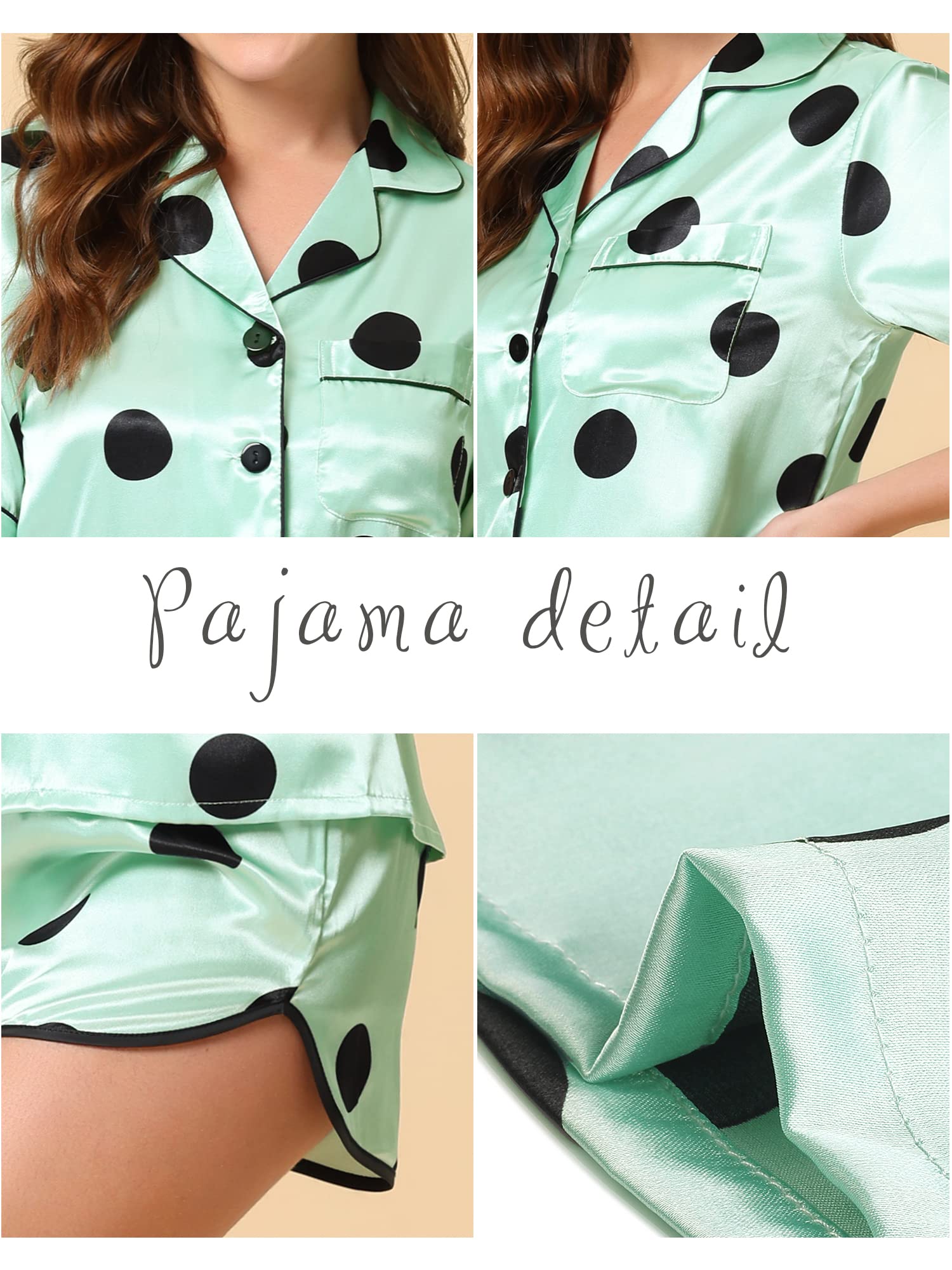 Cheibear Women's Satin Pajama Set - Soft Sleepwear Shorts & Top Lounge Outfit for Nightwear, Home Relaxation & Vacation Comfort 2024