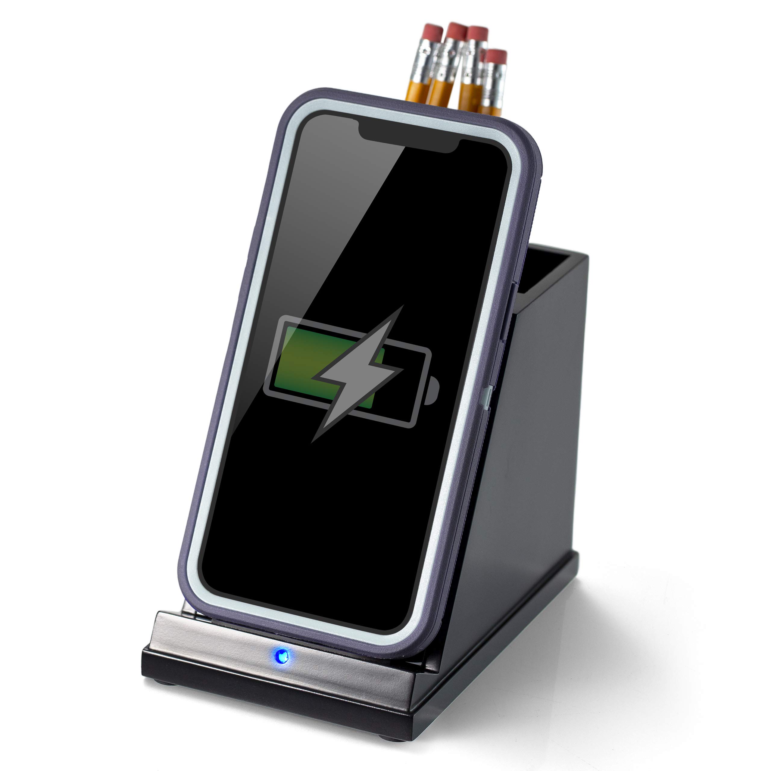 Victor CS100 Wooden Wireless Charger Desk Organizer - Pen Holder & Phone Stand for iPhone 12/11/SE/XS/XR/X/8/7 & Samsung S20/S10/S9/S8/Note (Black) | Perfect for Home Office Organization & Clutter-Free Workspace