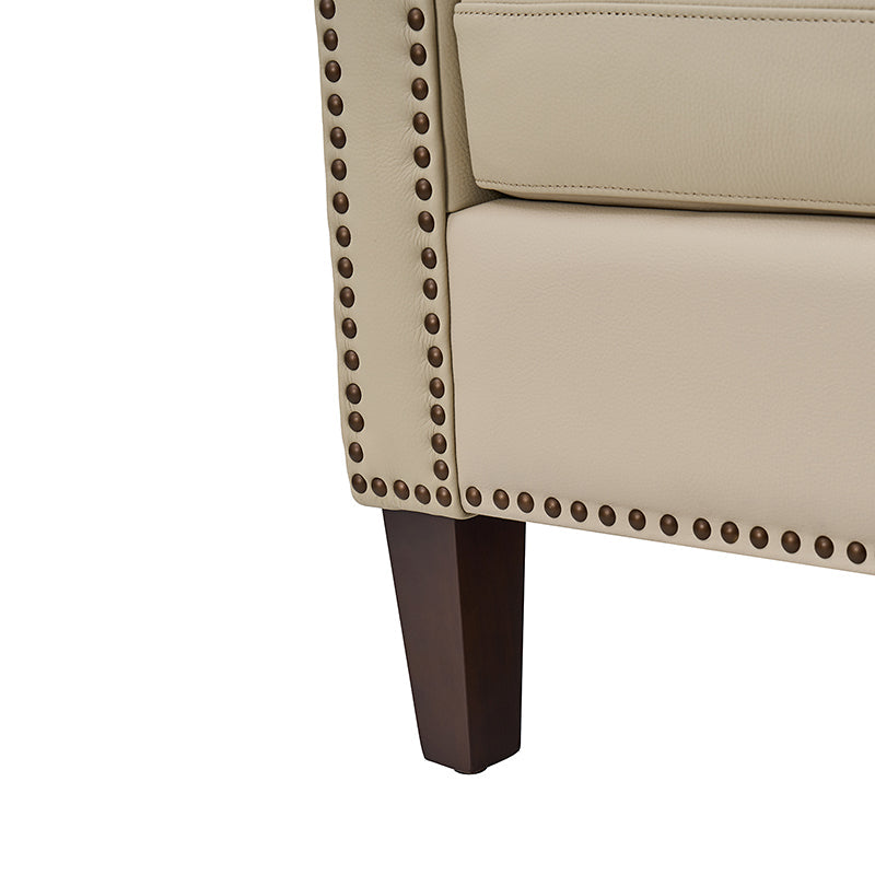 Nathaniel Transitional Style Genuine Leather Armchair - Premium Brown Leather Lounge Chair for Living Room, Office & Study - Comfortable Reading Chair with Padded Seat & Wooden Legs