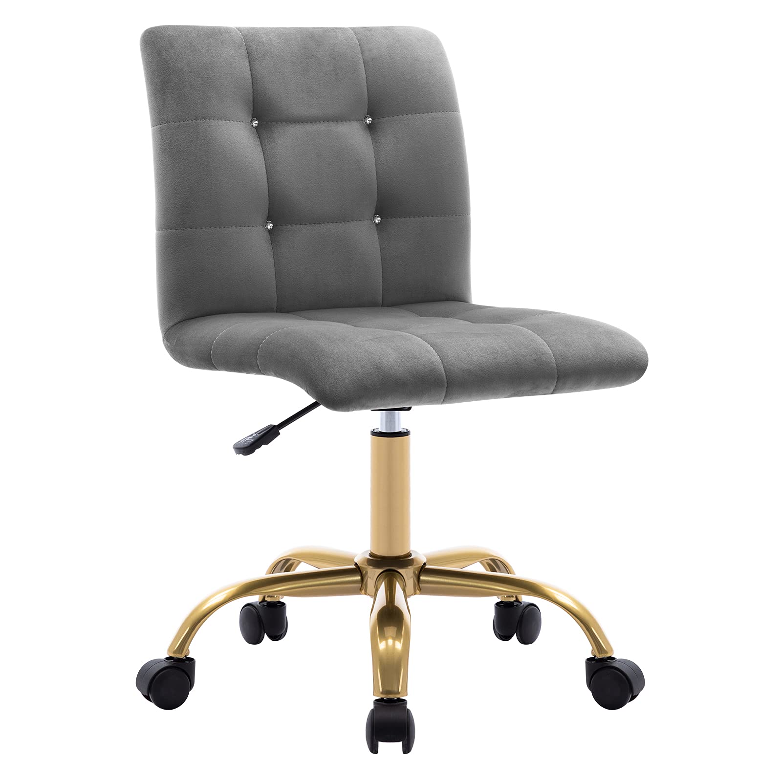 Duhome Rolling Desk Chair for Women - Elegant Velvet Vanity Chair with Wheels, Button Tufted Office Chair for Bedroom, Living Room & Home Office (Grey) - Perfect for Studying, Working & Makeup Area