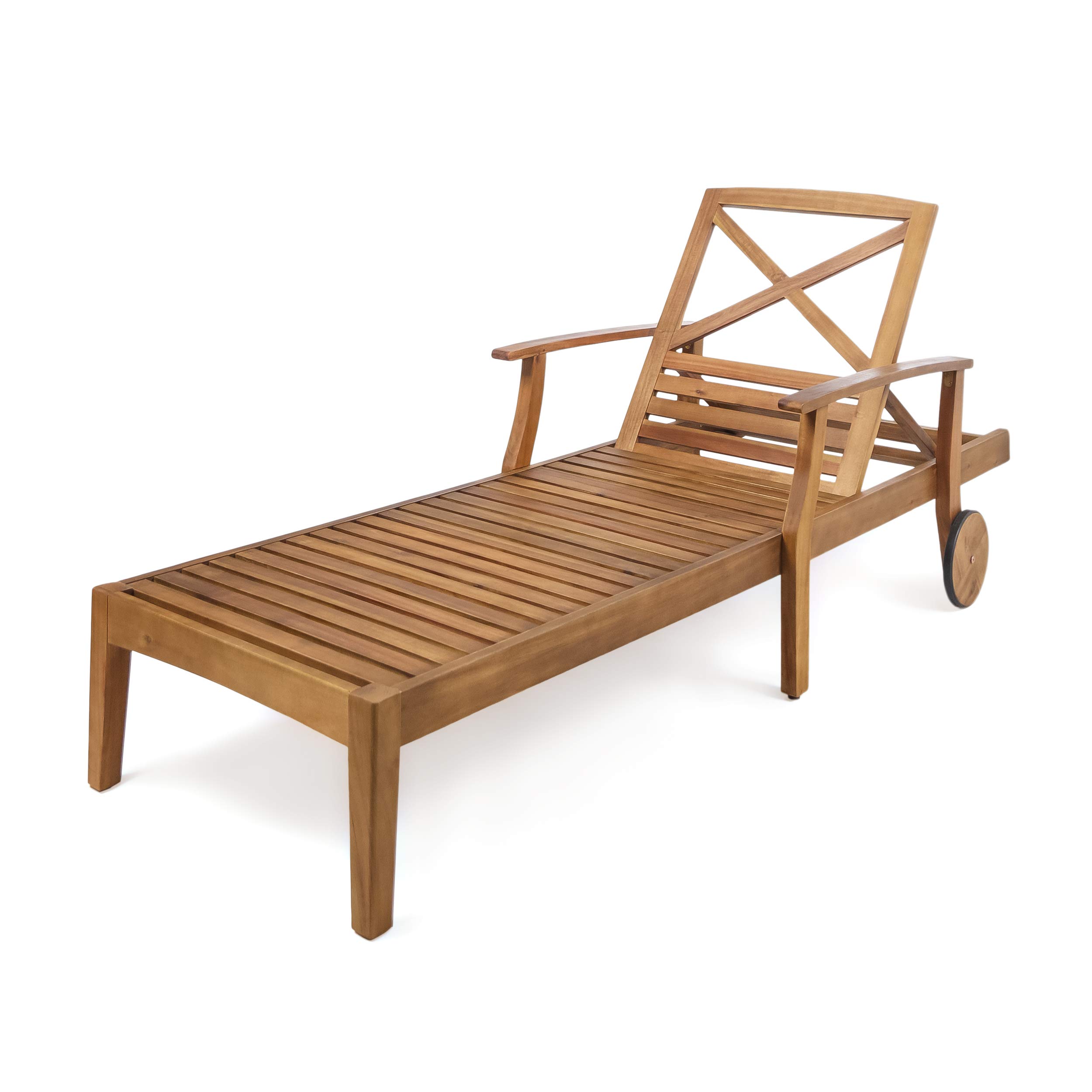 Premium Outdoor Teak-Finished Acacia Wood Chaise Lounge - Weather-Resistant Patio Furniture for Poolside, Garden & Backyard Relaxation