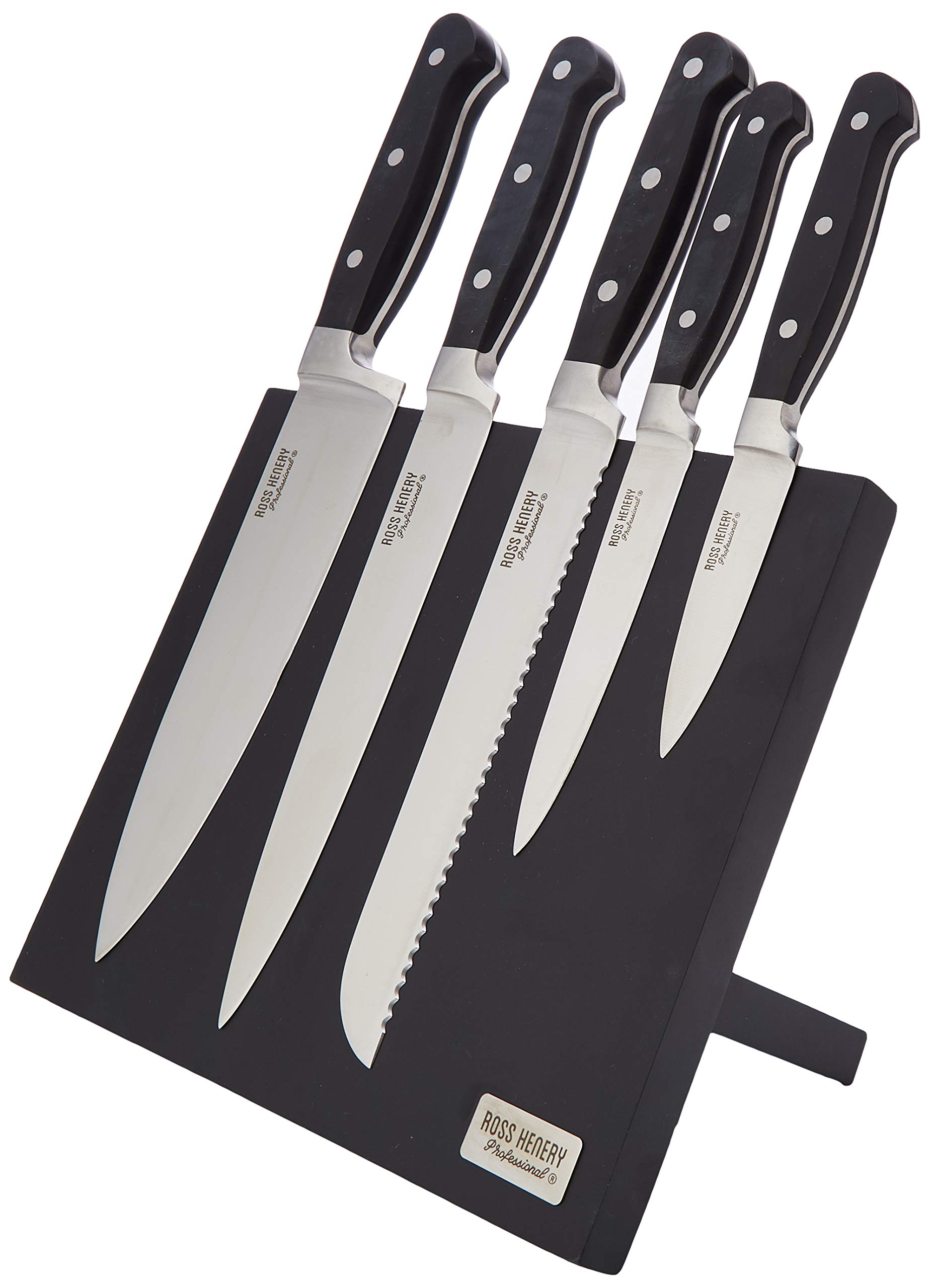 Ross Henry Professional 5-Piece Stainless Steel Kitchen Knife Set with Magnetic Block - Perfect for Home Chefs, Cooking Enthusiasts & Professional Kitchens