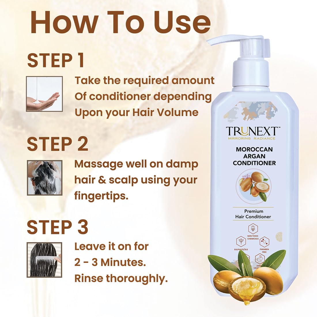 TRUNEXT Moroccan Argan Oil Hair Conditioner - Deep Moisturizing Treatment for Dry, Damaged Hair - Sulfate Free & Paraben Free (300ml) - Perfect for Daily Hair Care & Salon Quality Results at Home