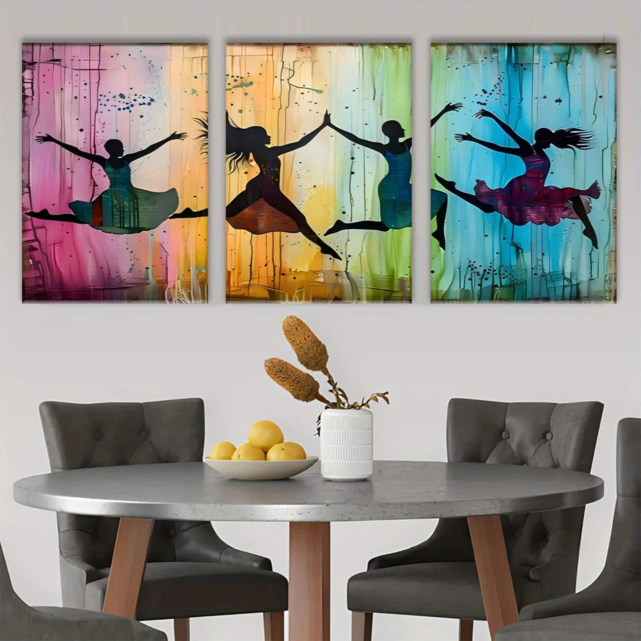 3-Piece Abstract Dance Theme Luxury Metal Wall Art Prints - Ready to Hang Modern Home Decor for Living Room, Bedroom & Office