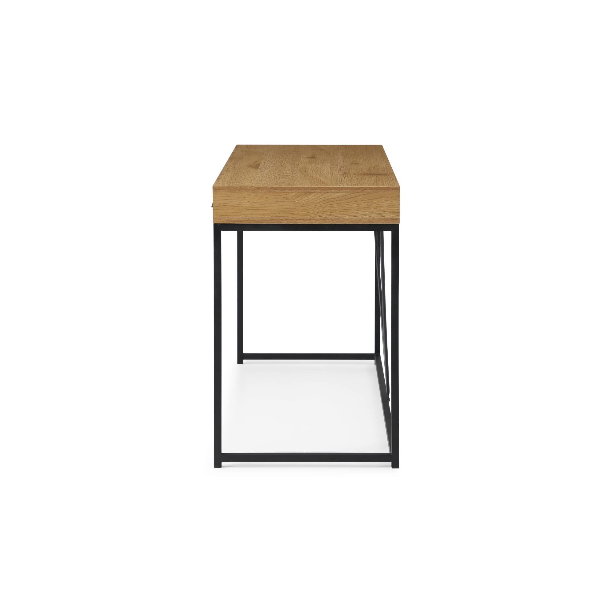 Scarlette Writing Desk with 2 Storage Drawers & Leather Handles - Natural/Black Finish | Home Office Furniture for Small Spaces, Study Desk for Students & Remote Workers