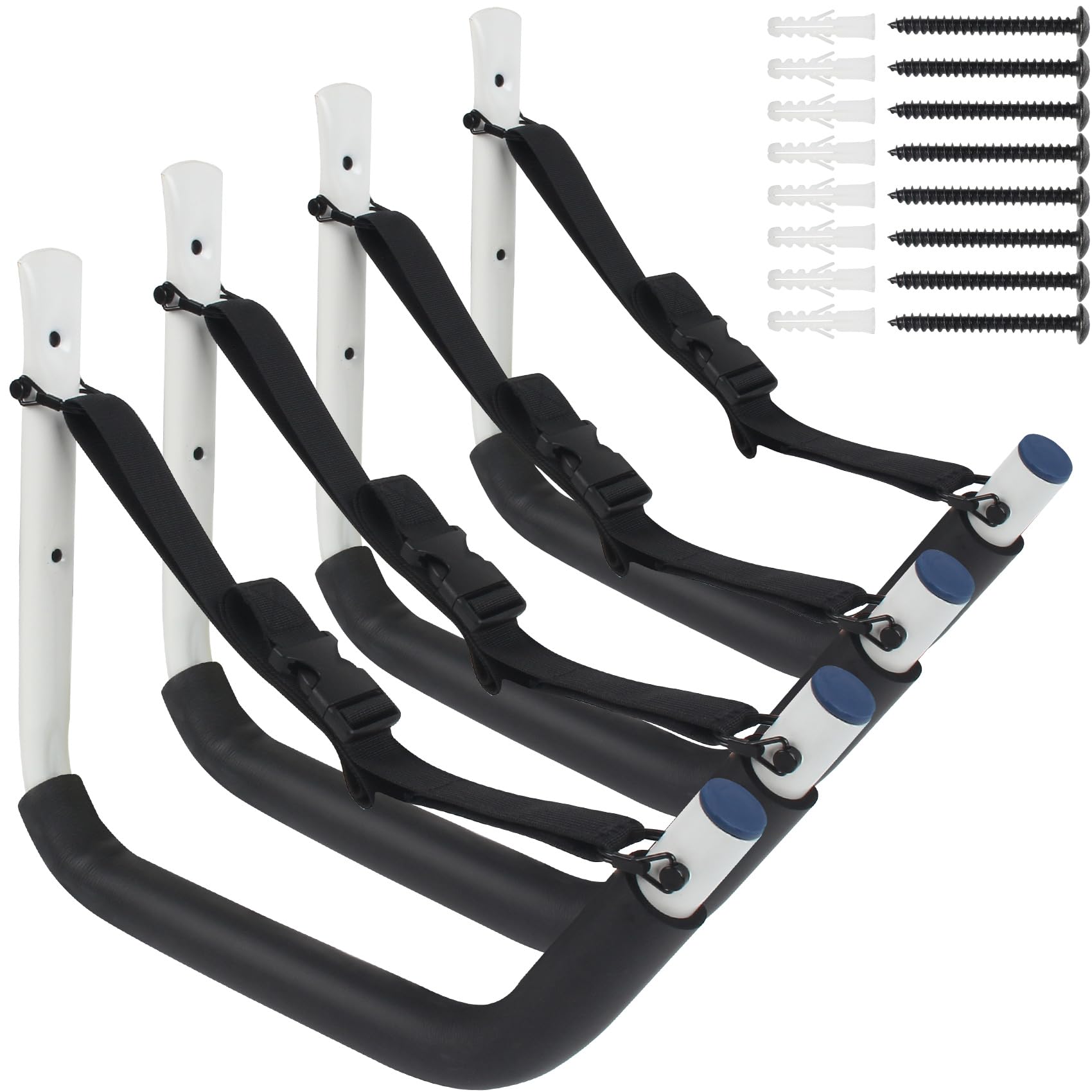 **Heavy Duty Kayak Storage Rack for Garage & Wall - 4 Pack Kayak Hanger with Nylon Straps, Fits Kayaks & SUP Paddle Boards (6 Colors) - Perfect for Indoor & Outdoor Kayak Organization**