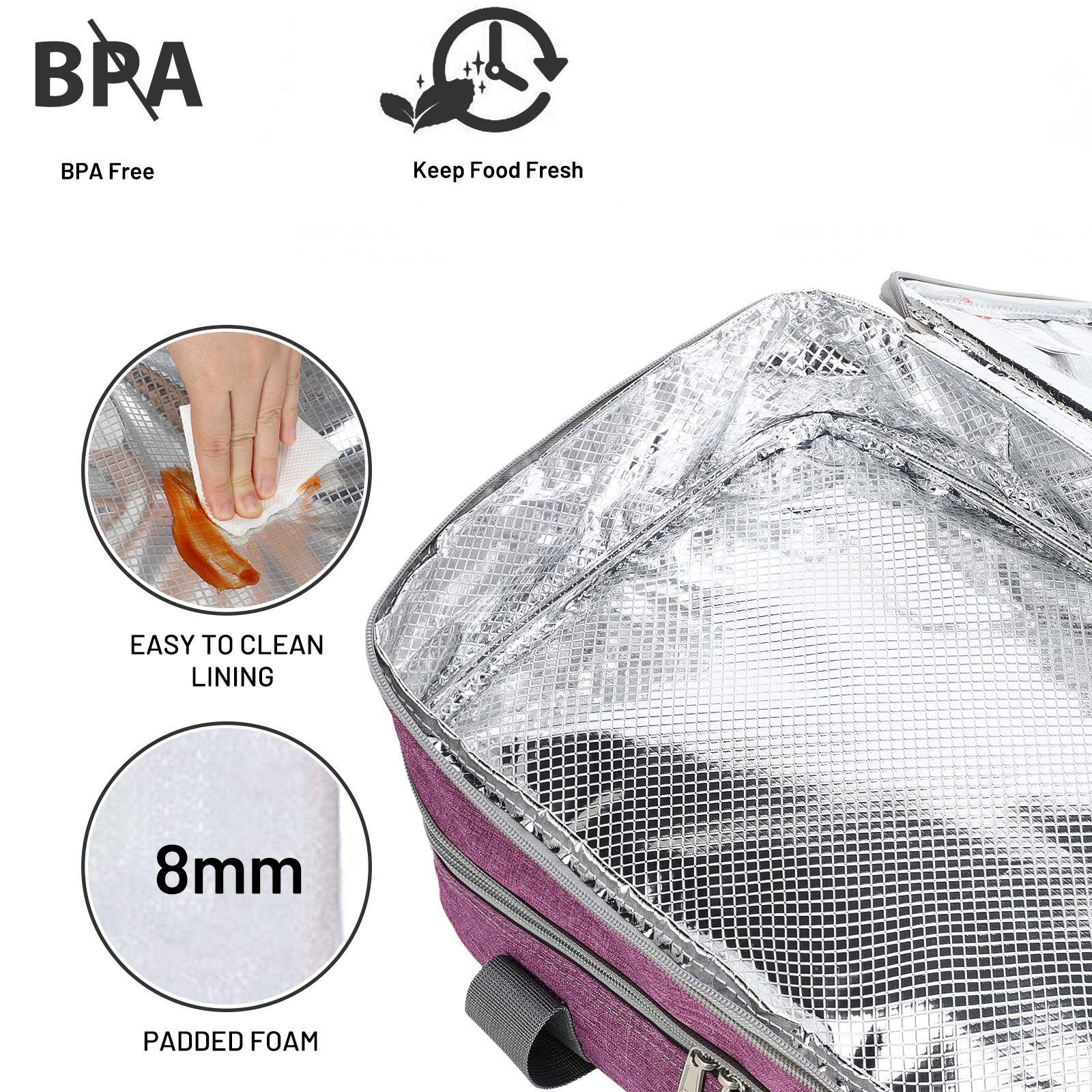 MIER Insulated Double Casserole Carrier - Thermal Lunch Tote for Potluck Parties, Picnics & Beach Outings - Fits 9x13 Inch Dishes with Expandable Mid Zipper - Purple | Perfect for Family Gatherings, Office Lunches & Outdoor Adventures