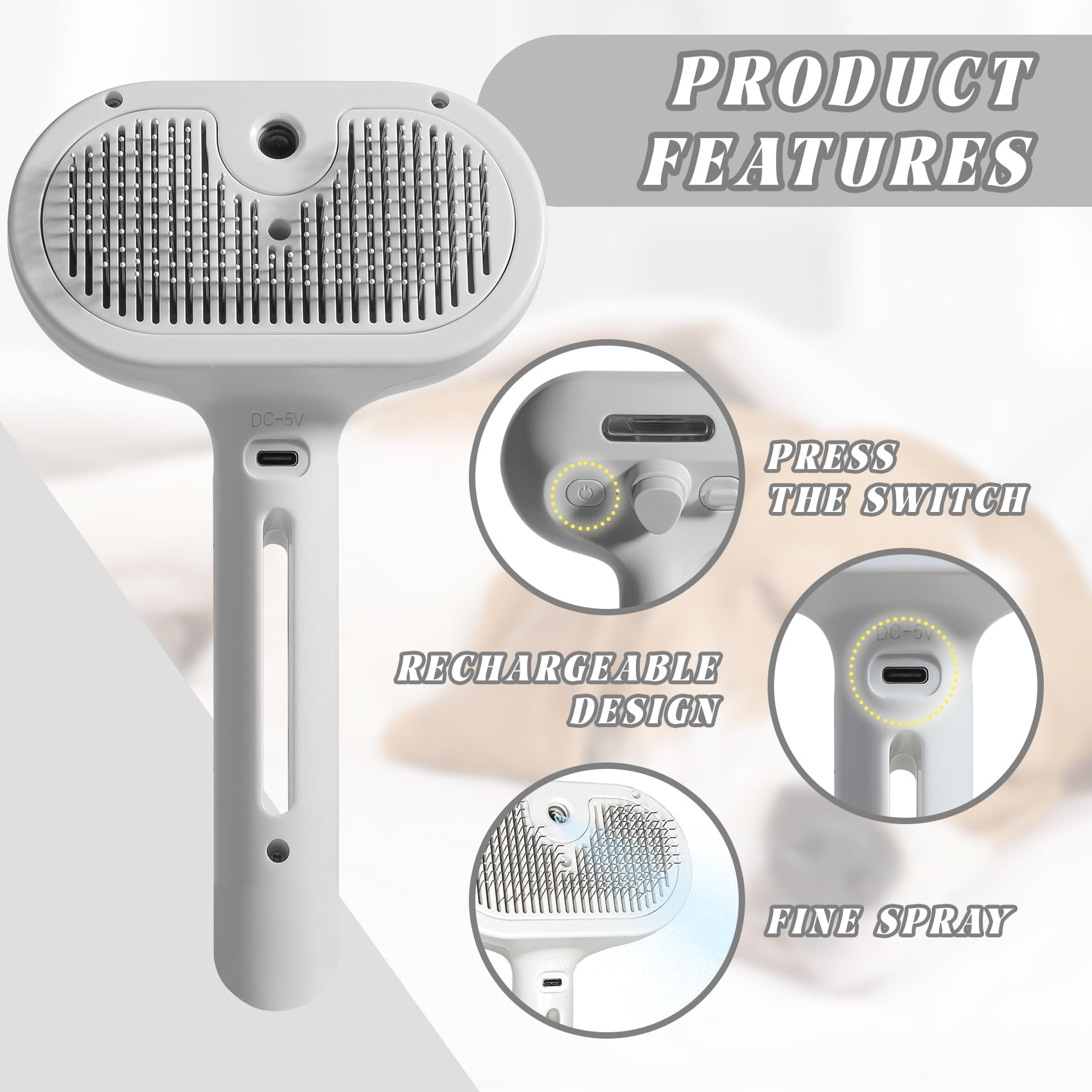 3-in-1 Cat Grooming Brush with Steam Function - Self Cleaning Slicker Brush for Shedding Control & Hair Removal - Perfect for Long/Short Haired Cats & Small Pets - Ideal for Home Grooming, Travel & Professional Pet Care