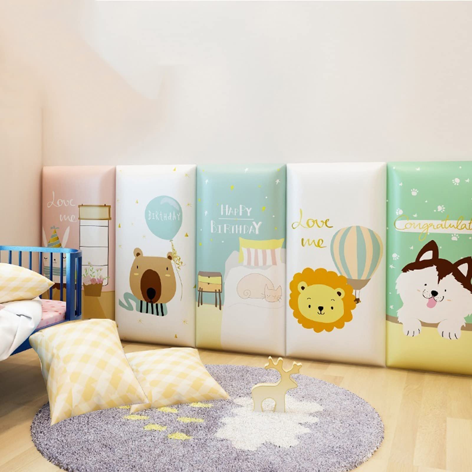 3D Decorative Wall Stickers for Kids - Anti-Collision, Self-Adhesive, Waterproof PU Wall Panels | Soft, Thickened Nursery Room Decor (4-Piece Set, Style1) - Perfect for Baby Rooms, Playrooms & Kids' Bedrooms