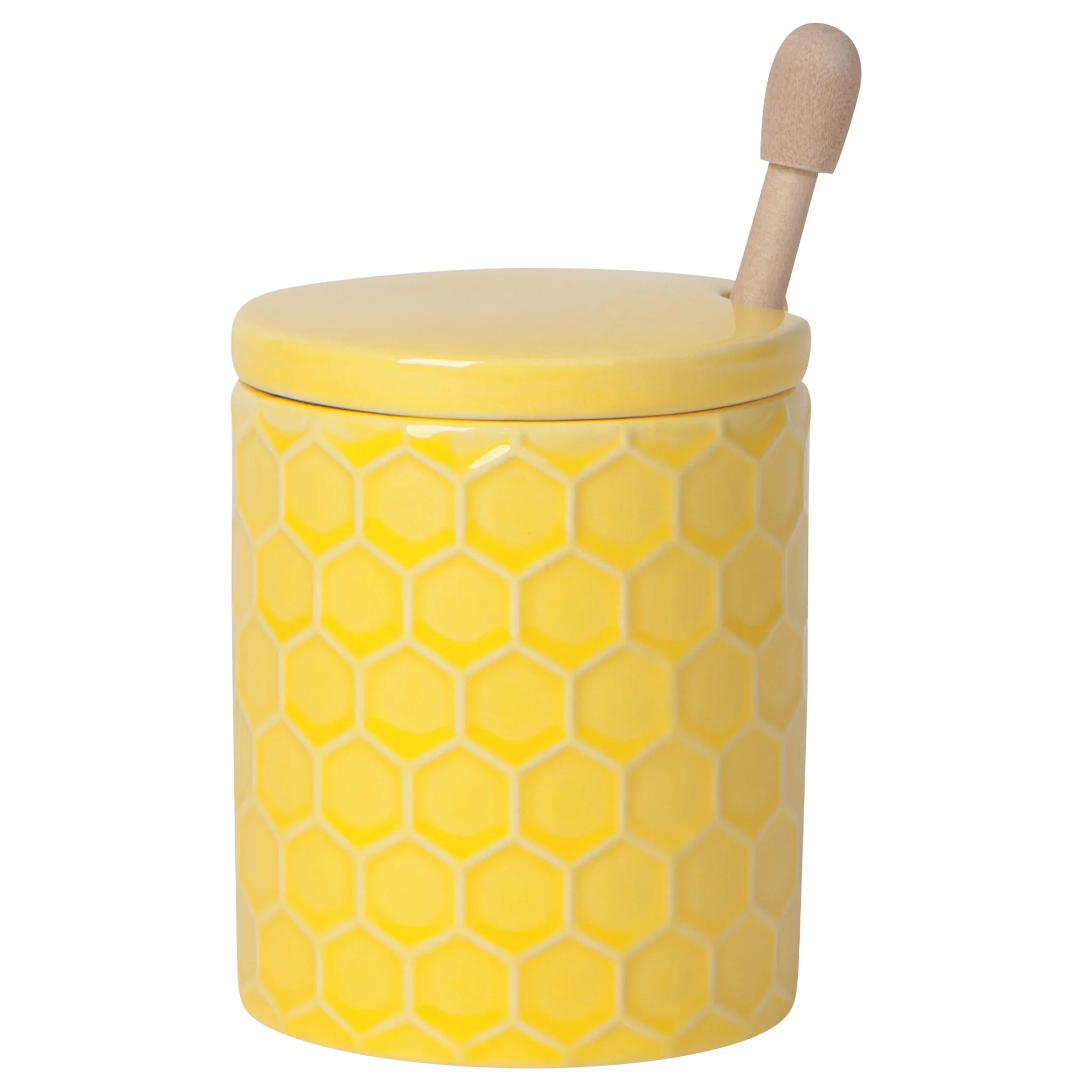 Now Designs Stoneware Honeycomb Honey Pot - Ceramic Honey Jar with Dipper for Tea, Coffee, Toast & Baking | Drizzle & Serve in Style
