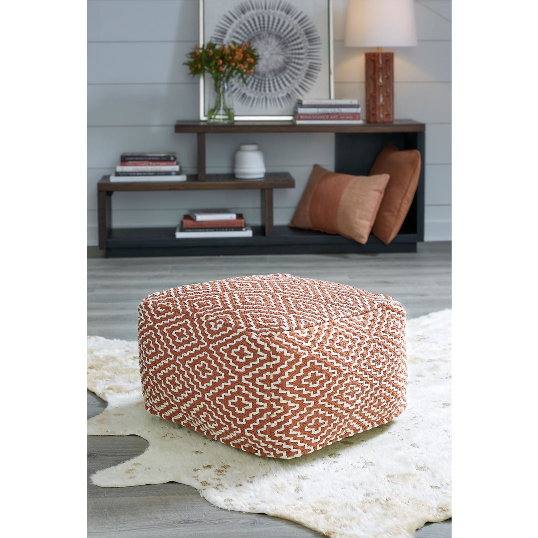 Brynnsen Teal and Ivory Pouf Ottoman - Stylish Footstool for Living Room, Bedroom, or Nursery Decor