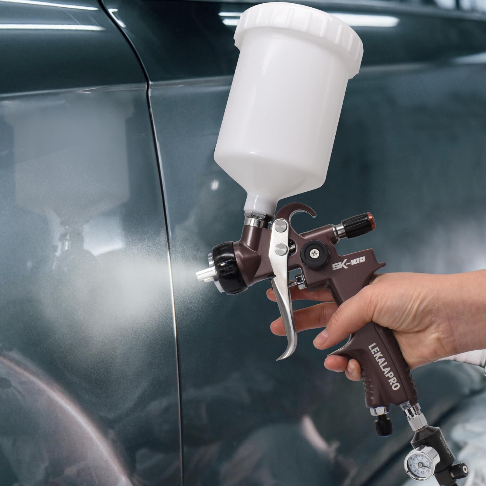 Premium SK100 HVLP Spray Gun 1.3mm Nozzle - Professional Automotive Paint Sprayer for Cars, Furniture, Varnish & Top Coat - Ideal for Auto Body Repair, DIY Projects & Professional Finishing