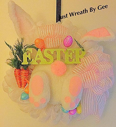 Easter Bunny Deco Mesh Wreath with Bunny Butt and Ears - Spring Home Door Decor for Easter Party, Front Porch, Holiday Celebration